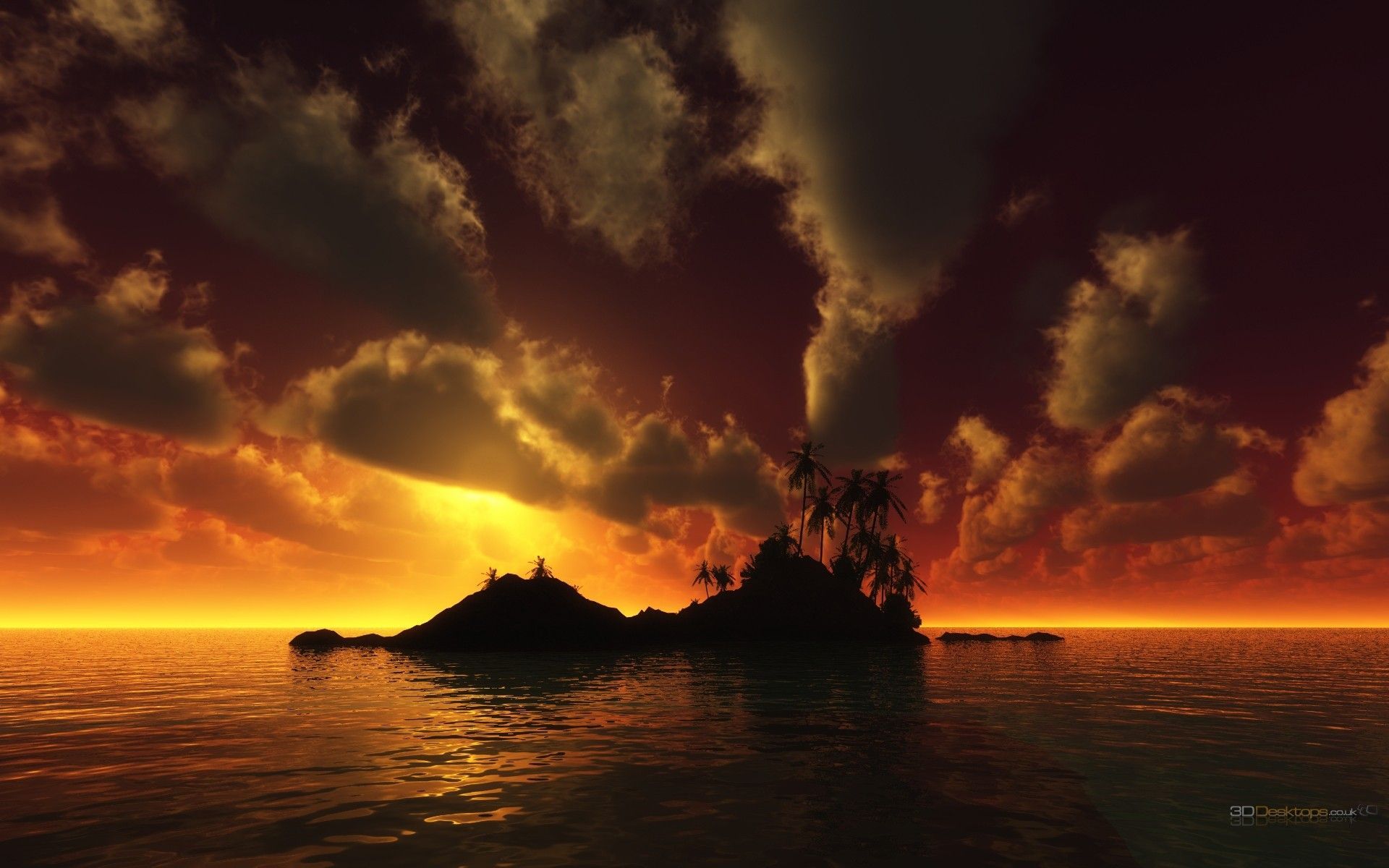 3D Island In Sunset Wallpapers