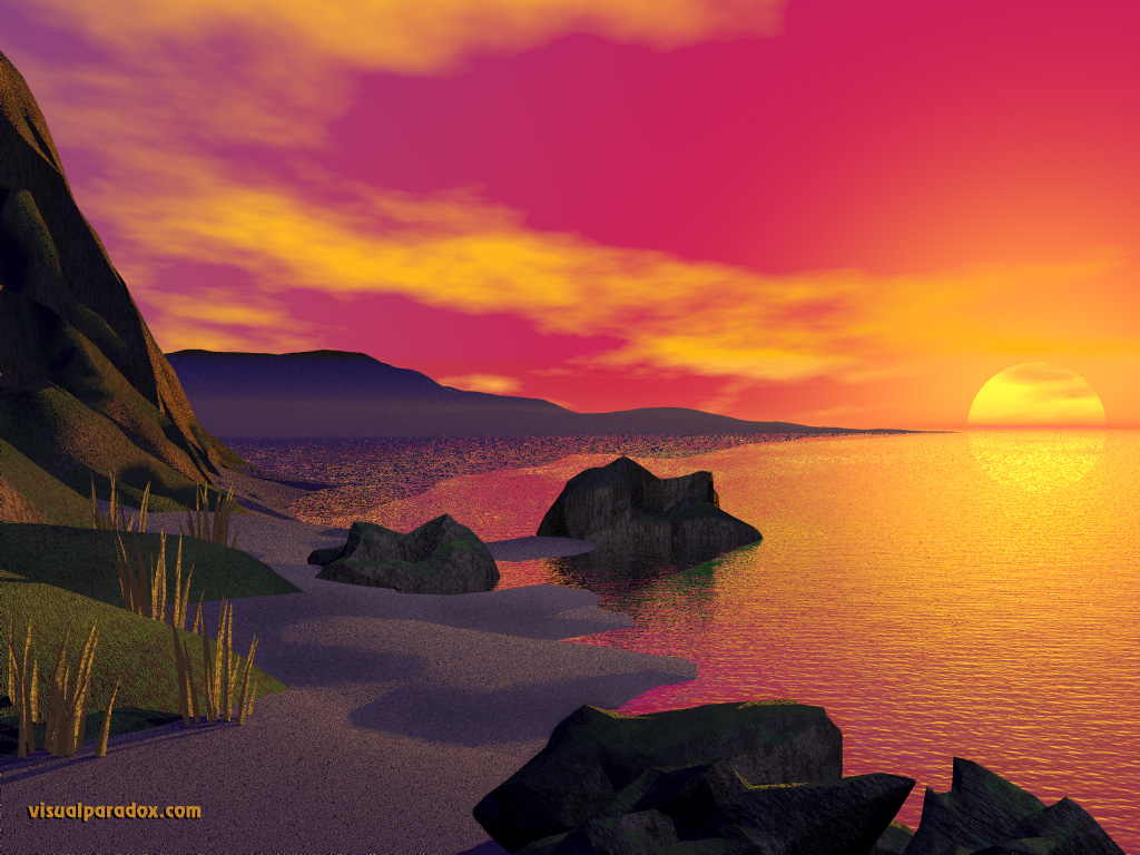 3D Island In Sunset Wallpapers