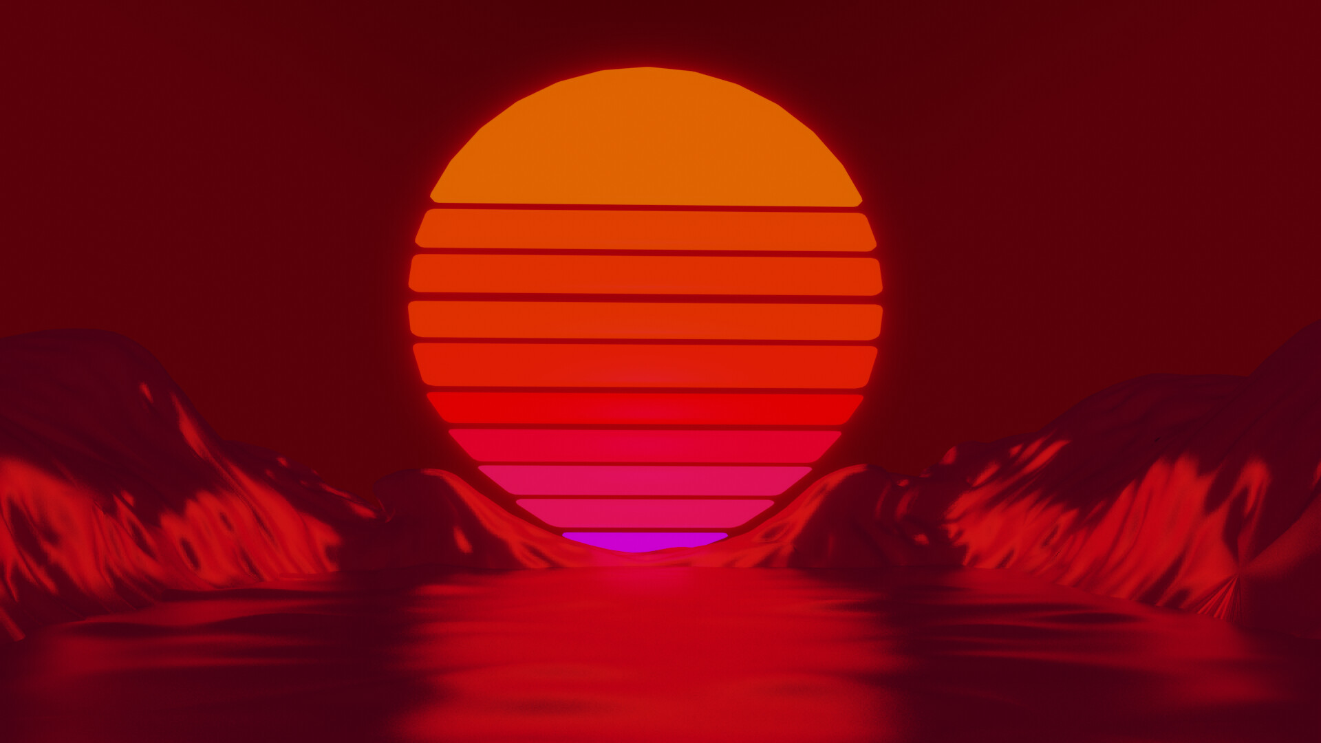 3D Retrowave Sunset Wallpapers