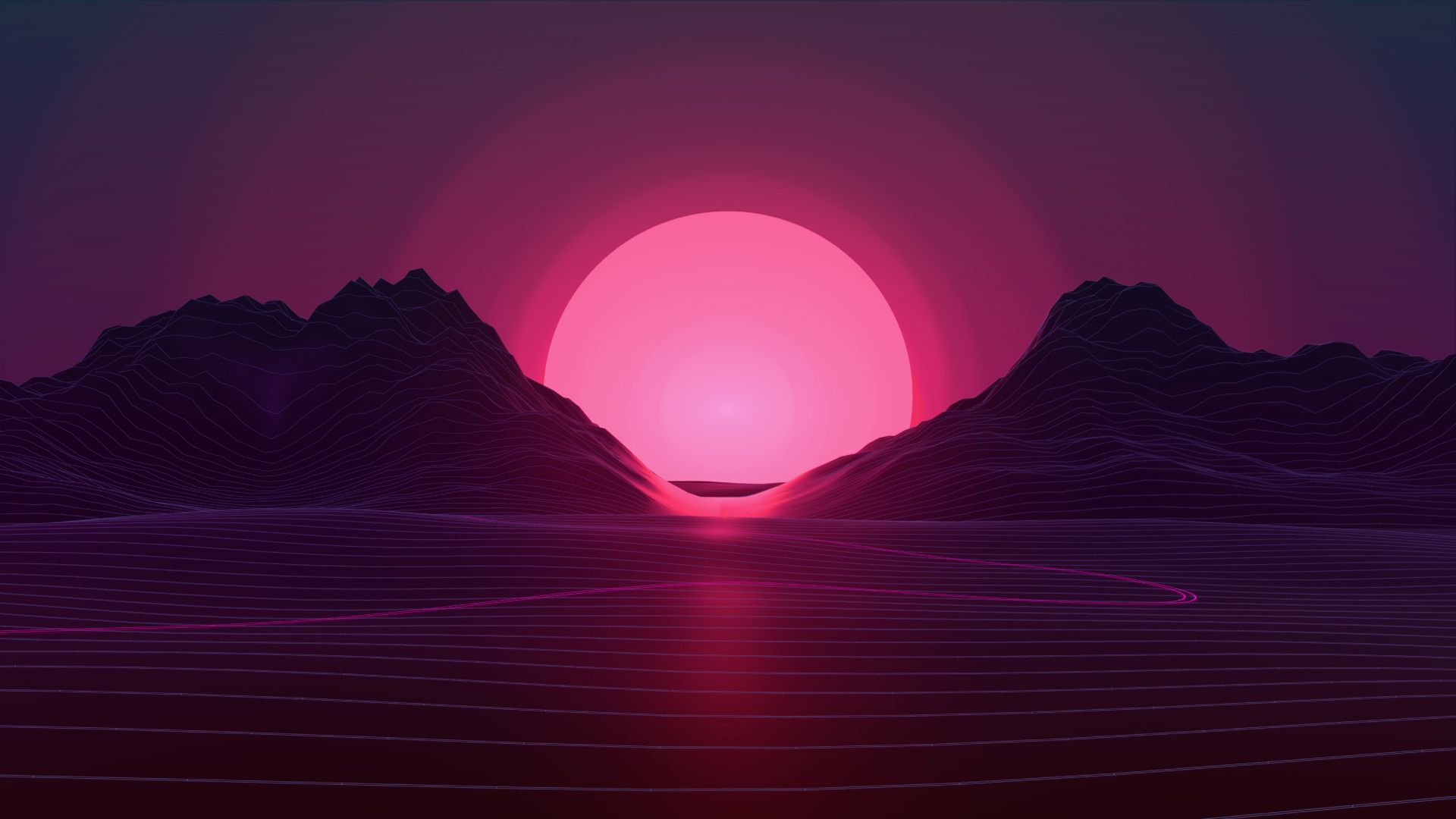 3D Retrowave Sunset Wallpapers