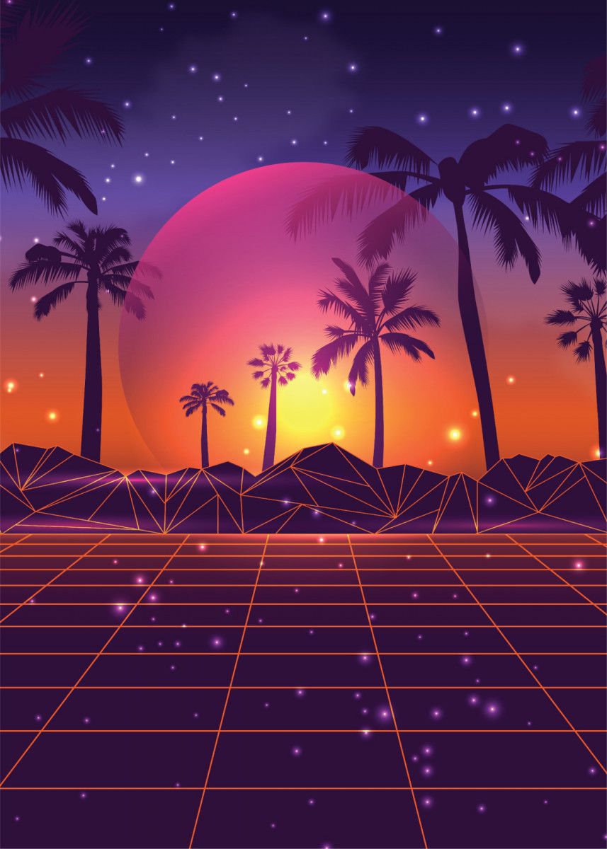 3D Retrowave Sunset Wallpapers