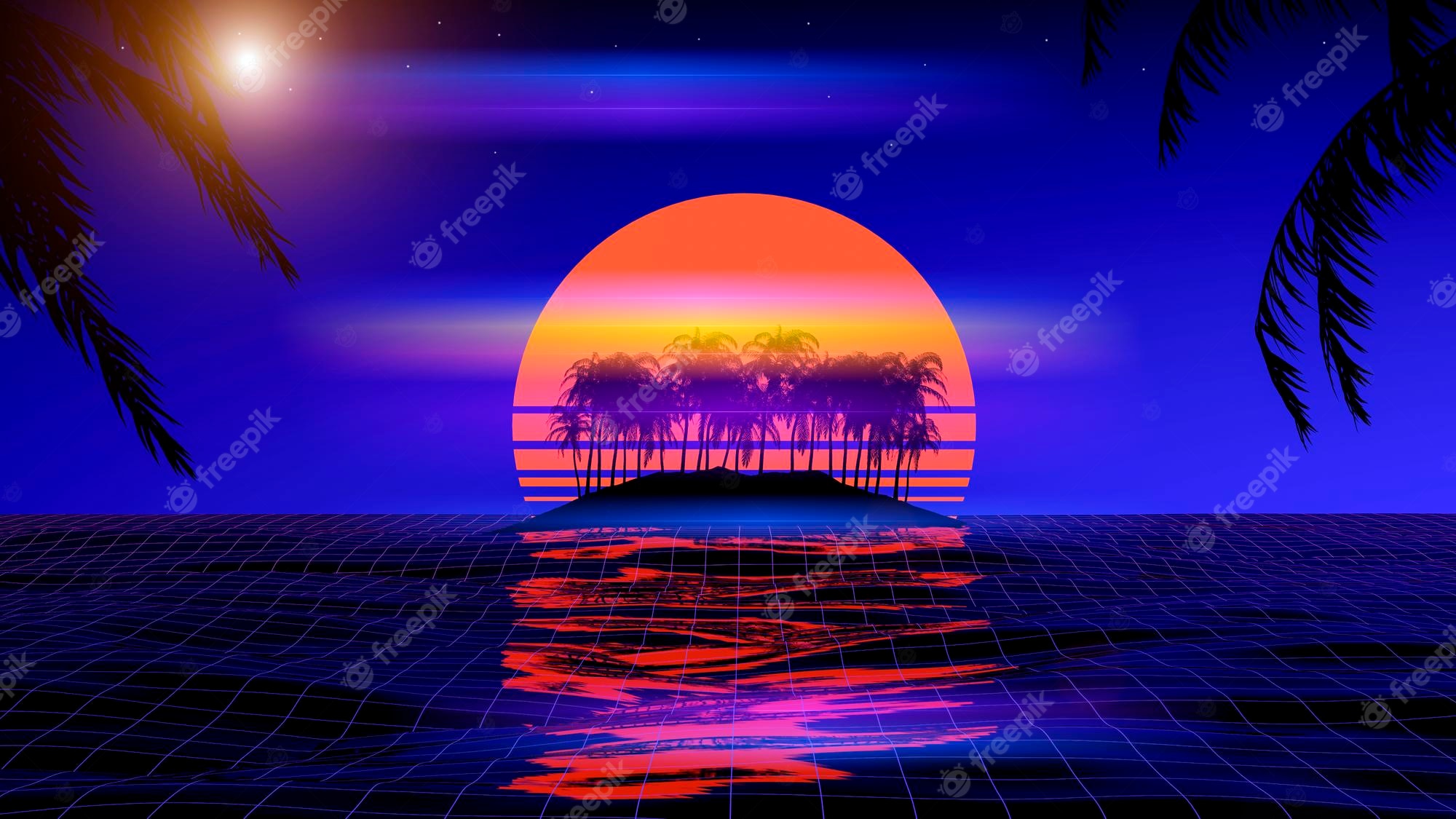 3D Retrowave Sunset Wallpapers