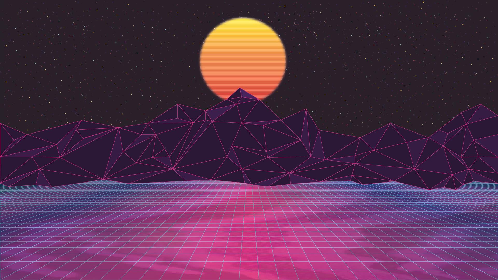 3D Retrowave Sunset Wallpapers