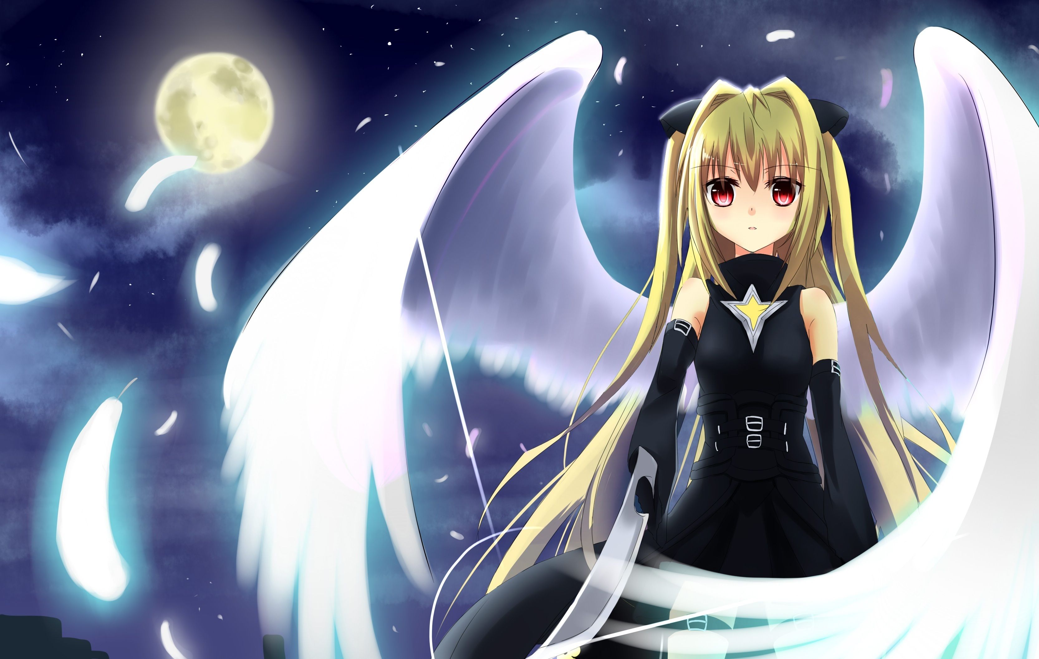 4K Angel In Moon Night Wallpapers