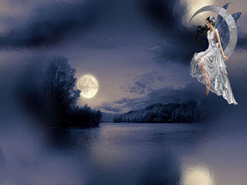 4K Angel In Moon Night Wallpapers