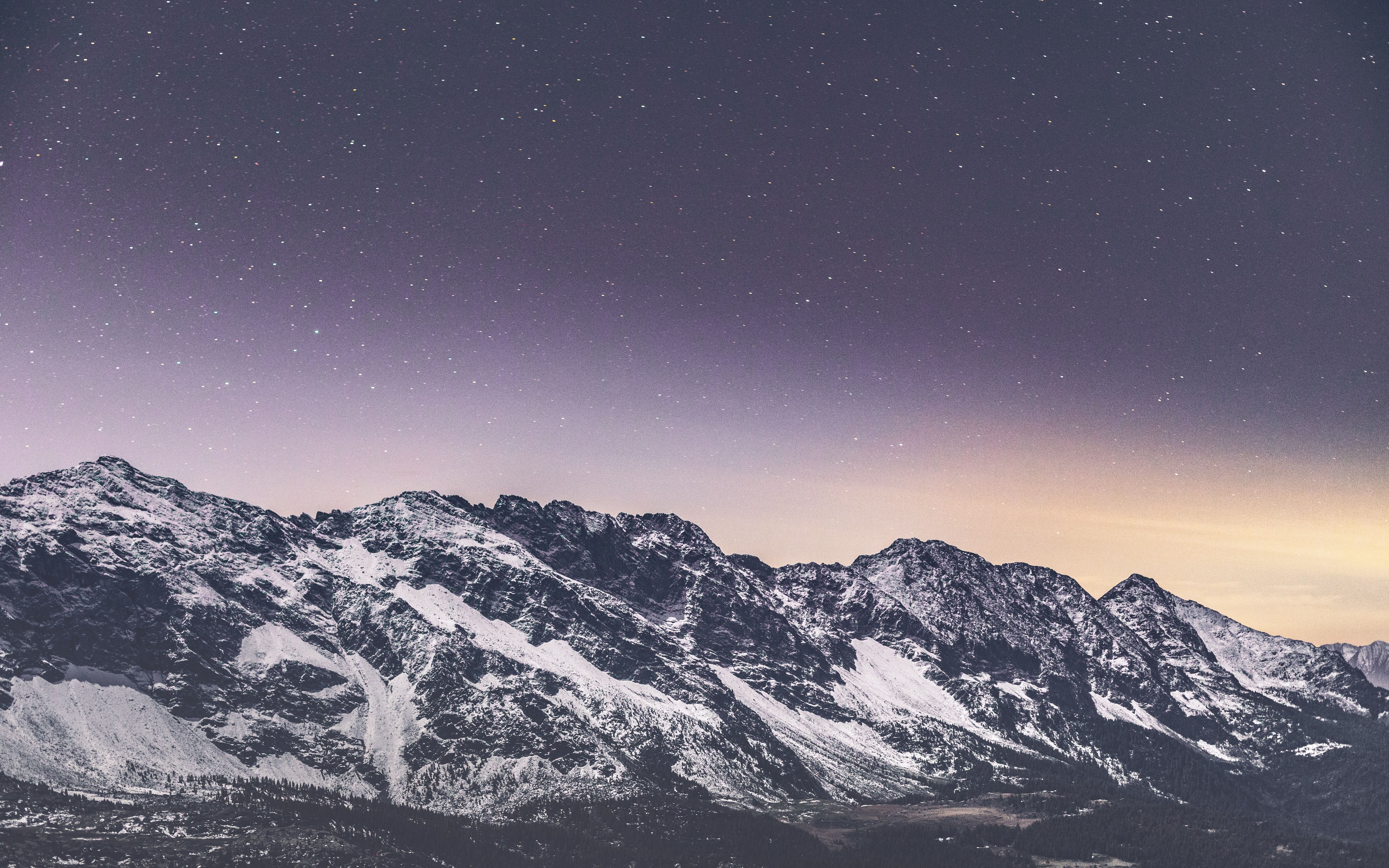 4K Starry Sky Above Snow Covered Mountains Wallpapers