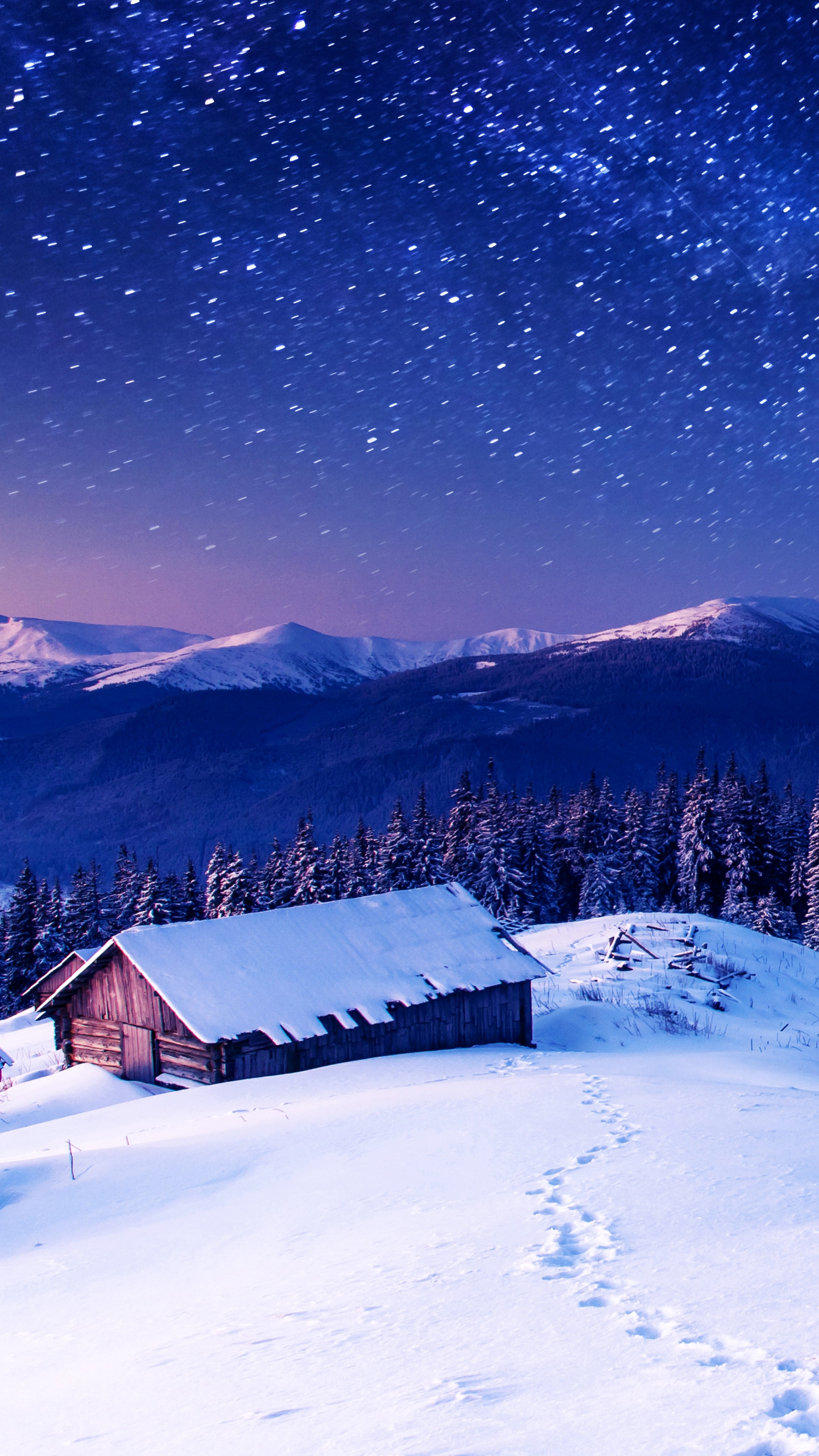 4K Starry Sky Above Snow Covered Mountains Wallpapers