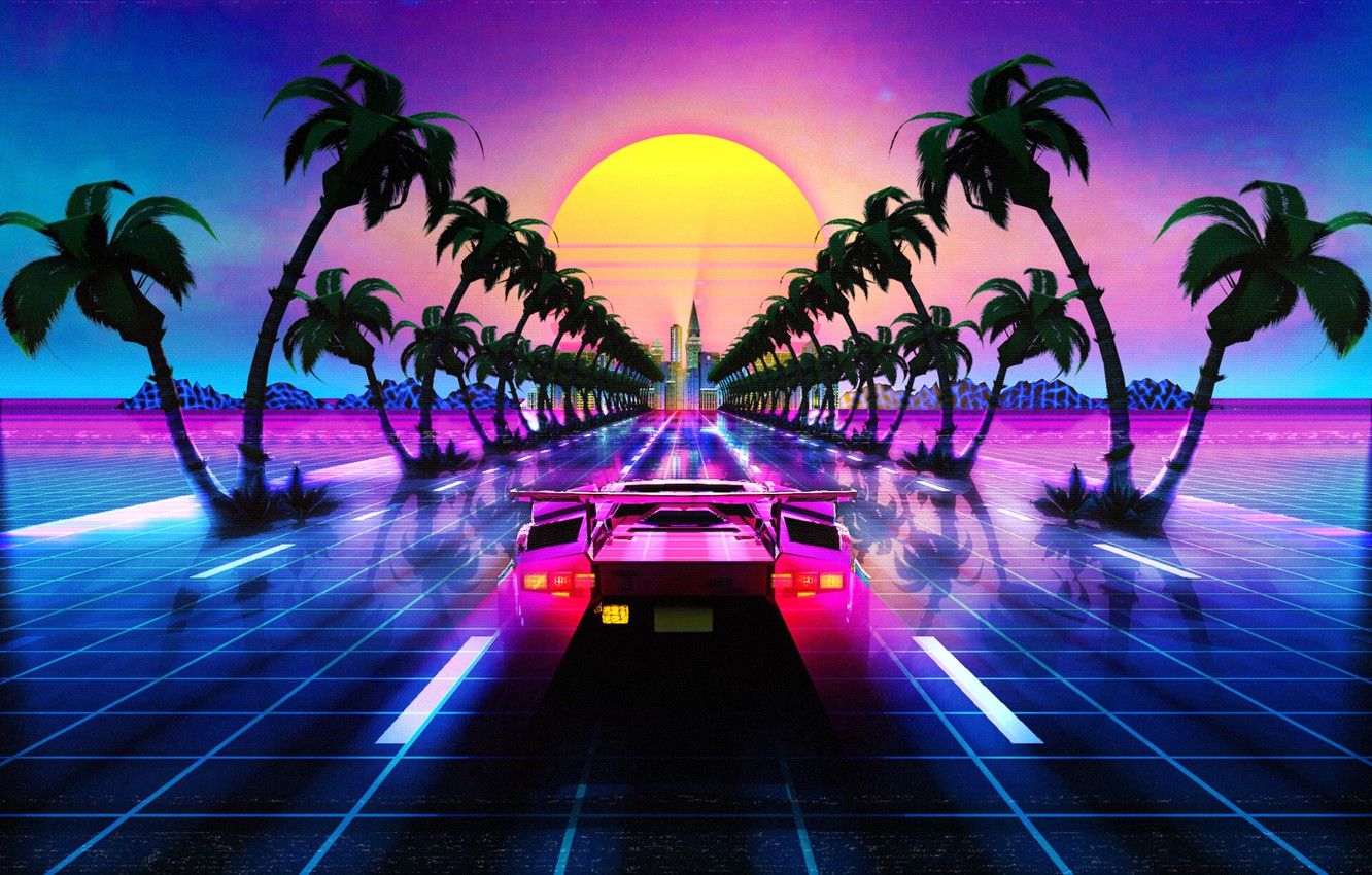 80S Neon Palm Trees Wallpapers