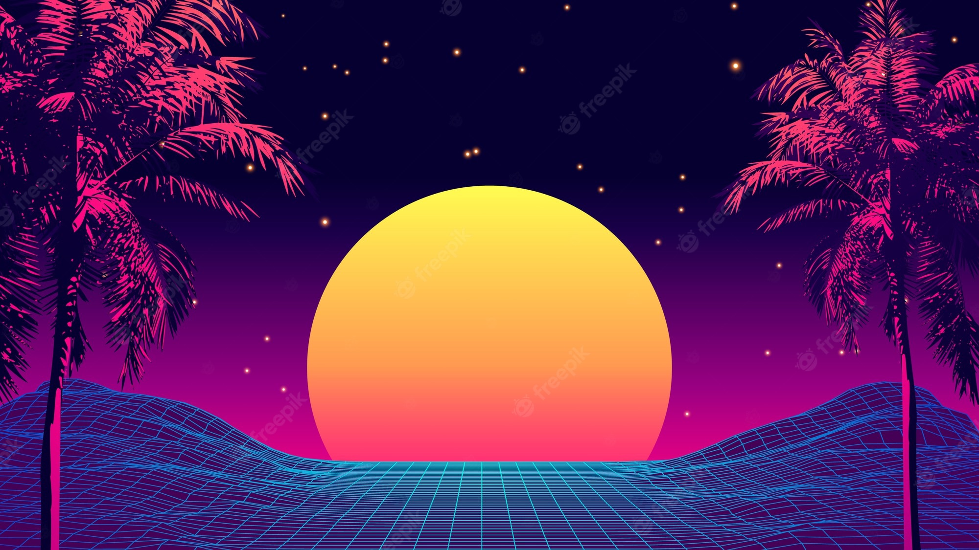 80S Neon Palm Trees Wallpapers