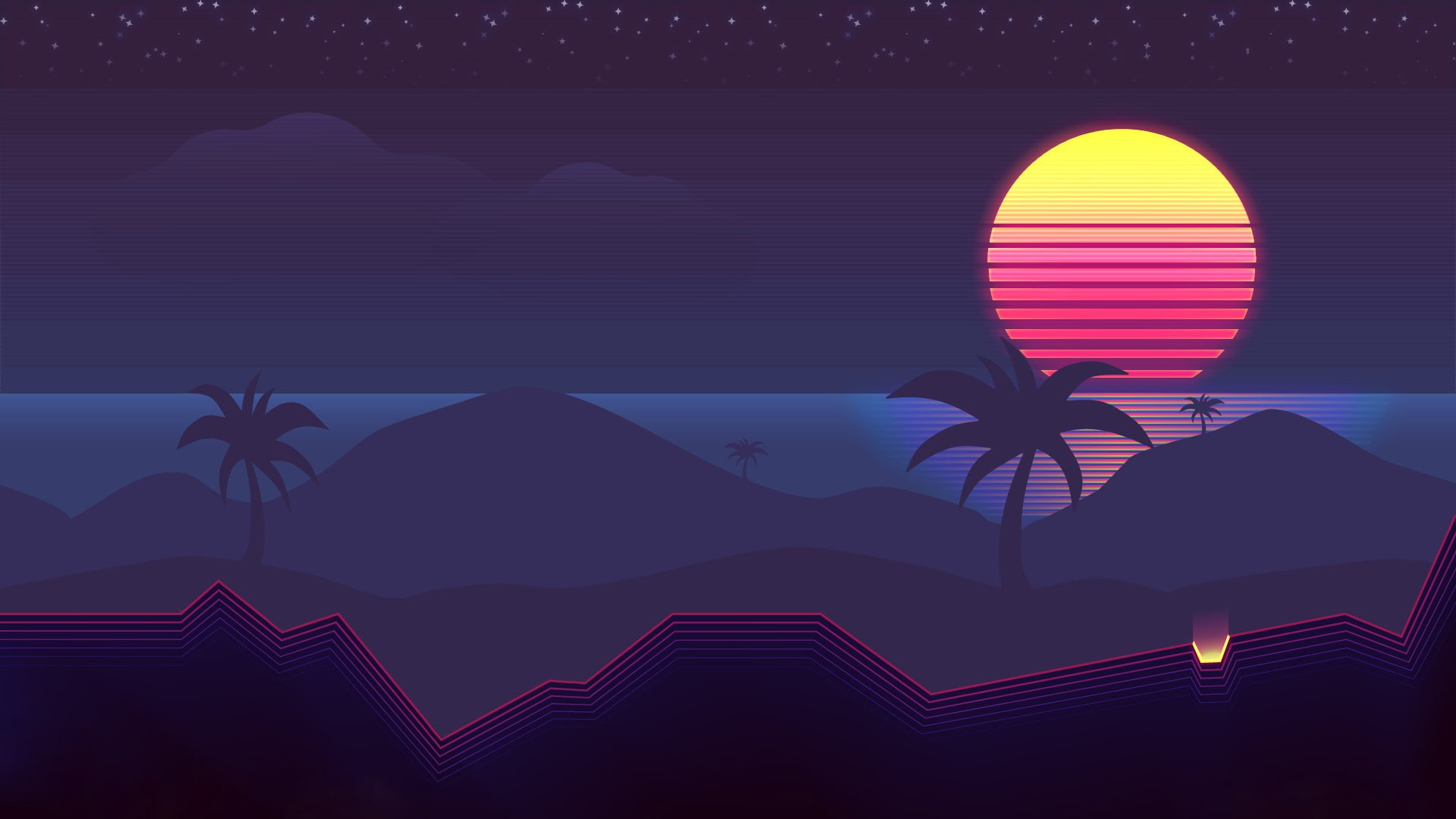 80S Neon Palm Trees Wallpapers