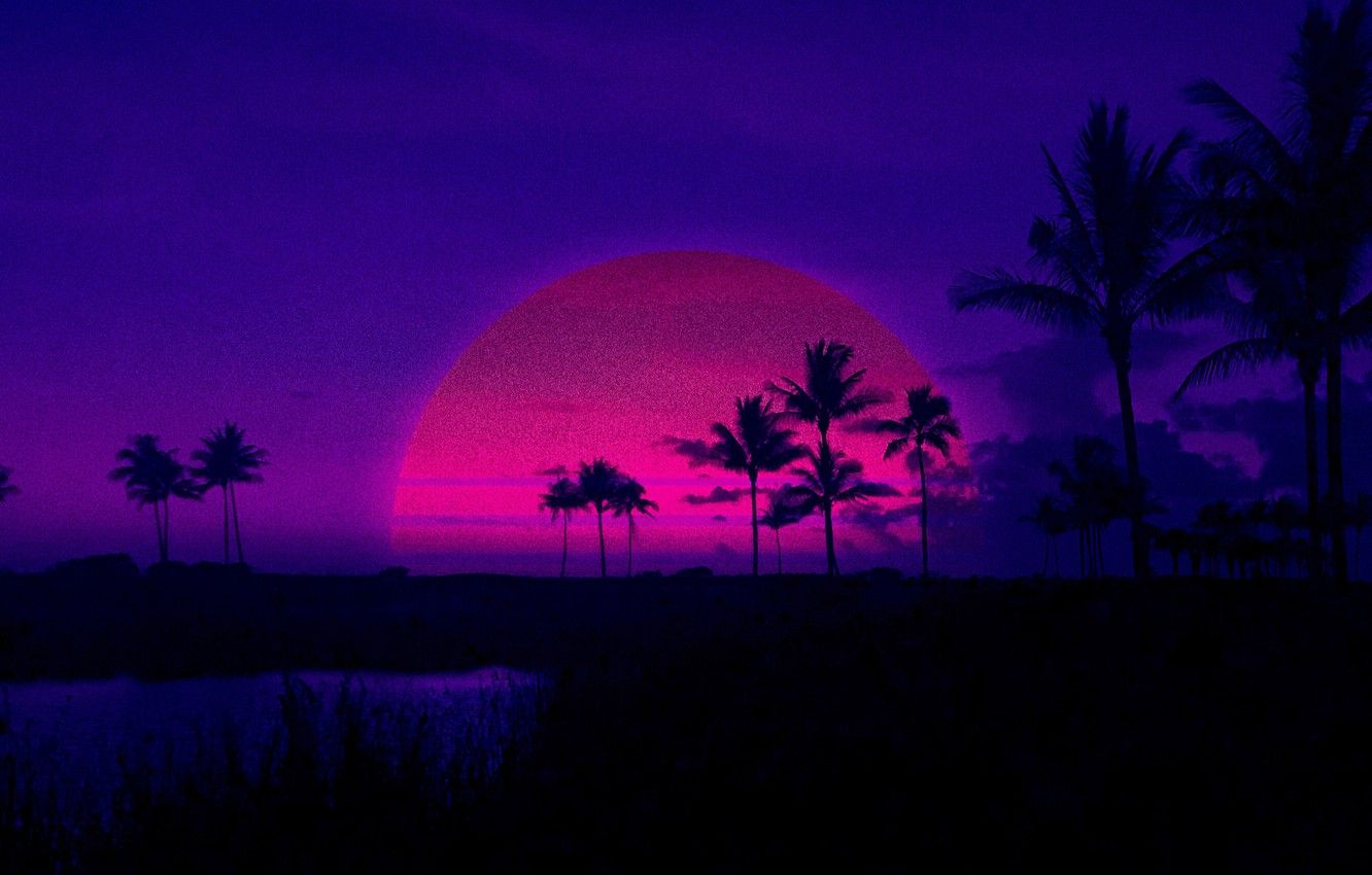 80S Neon Palm Trees Wallpapers