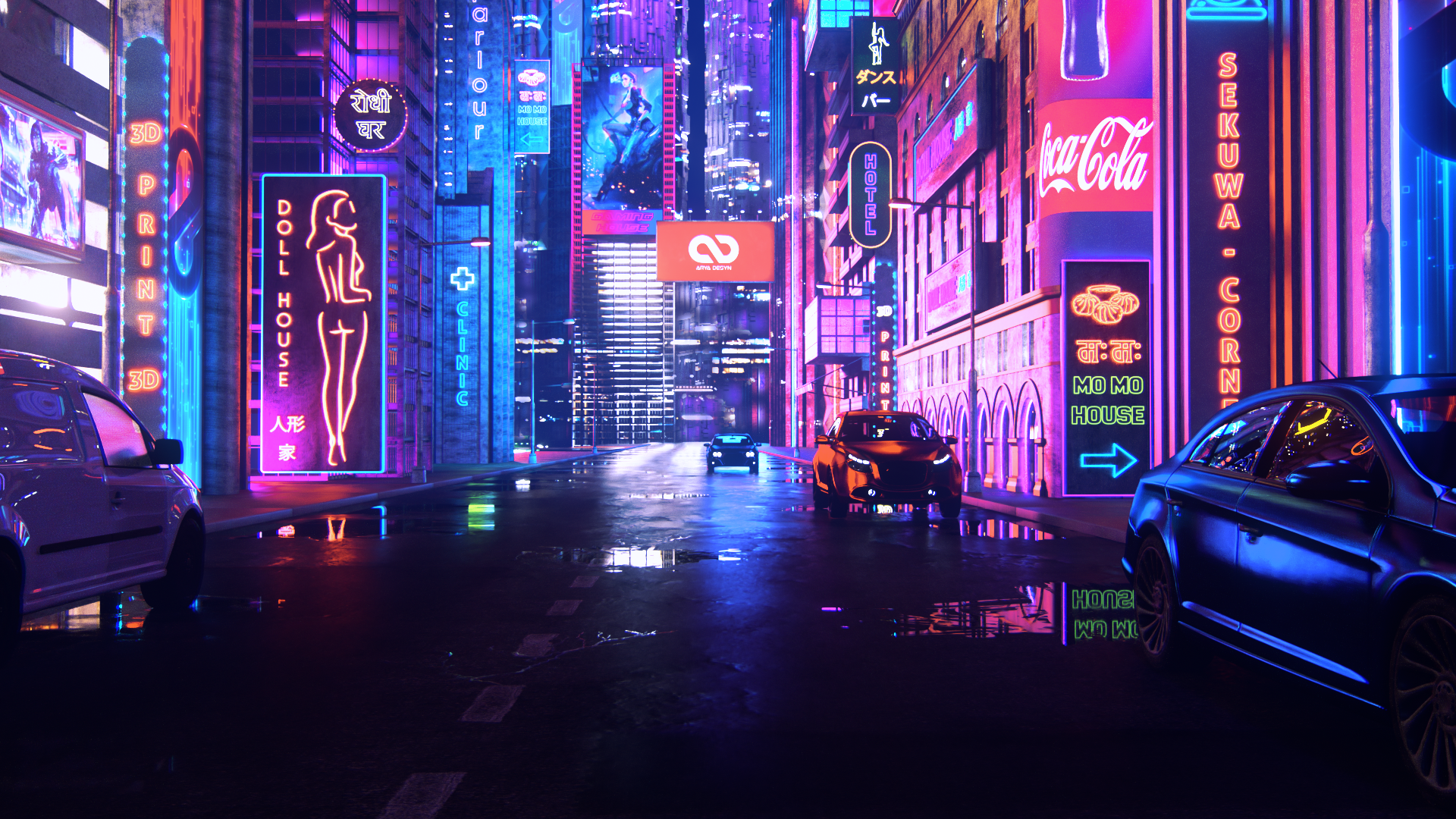 80S Neon Road Wallpapers