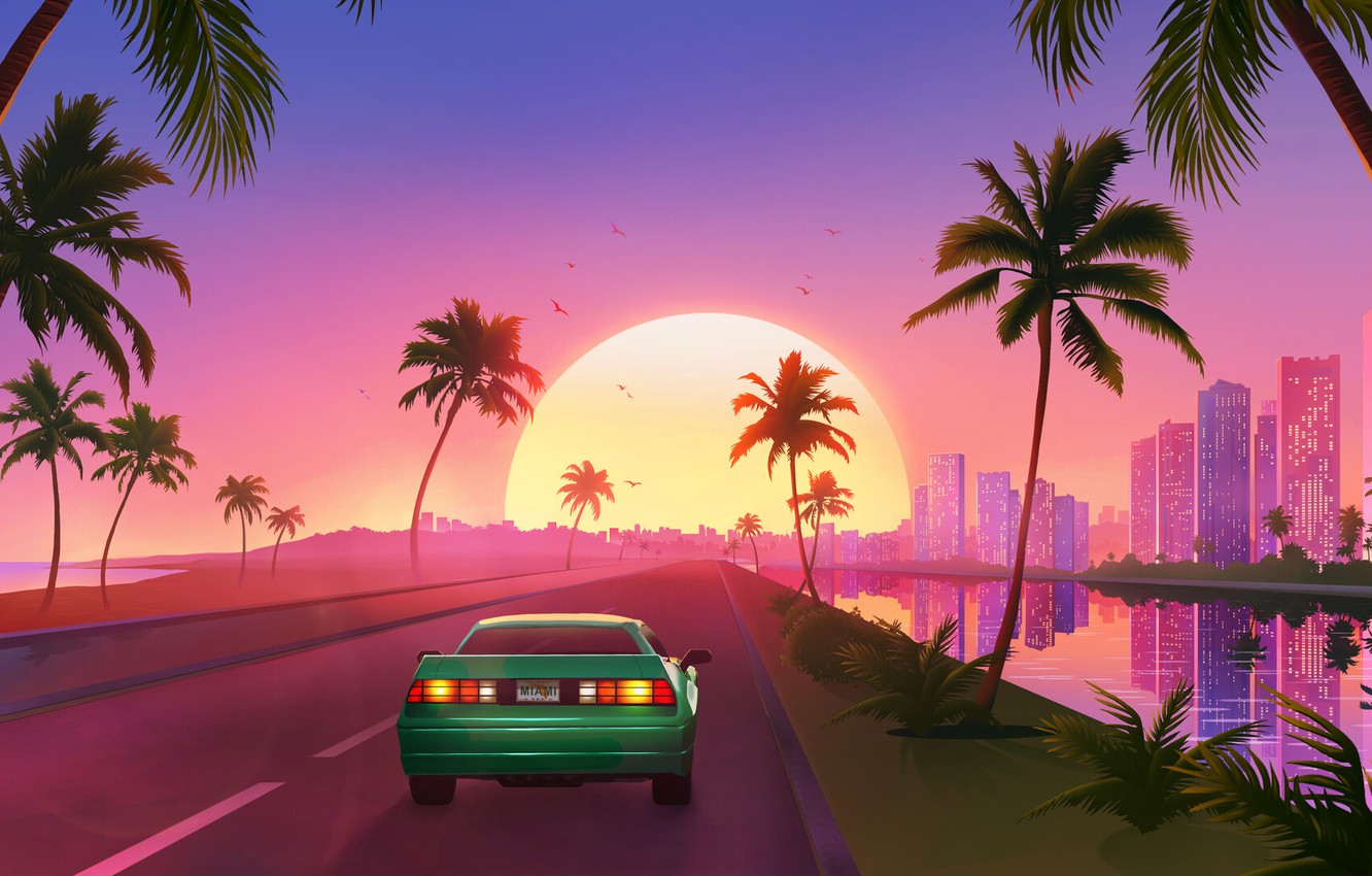 80S Neon Road Wallpapers