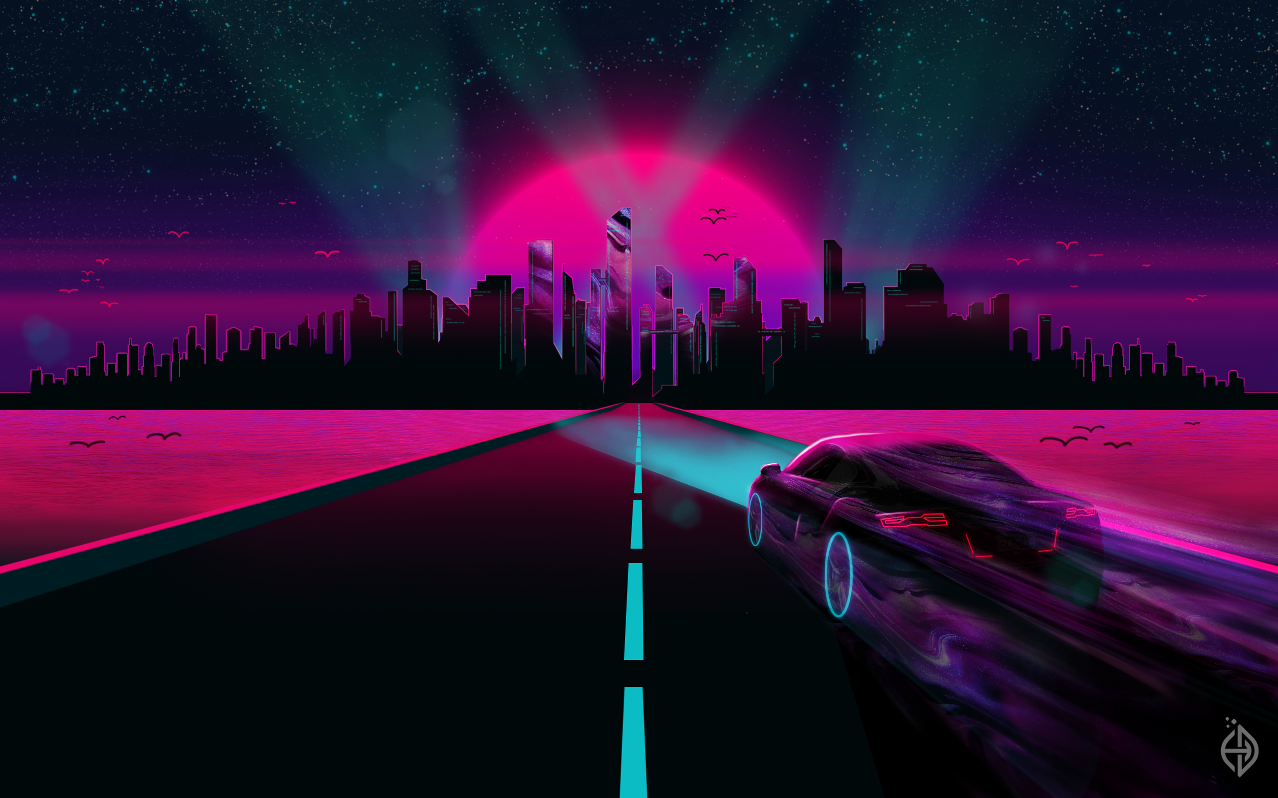 80S Neon Road Wallpapers