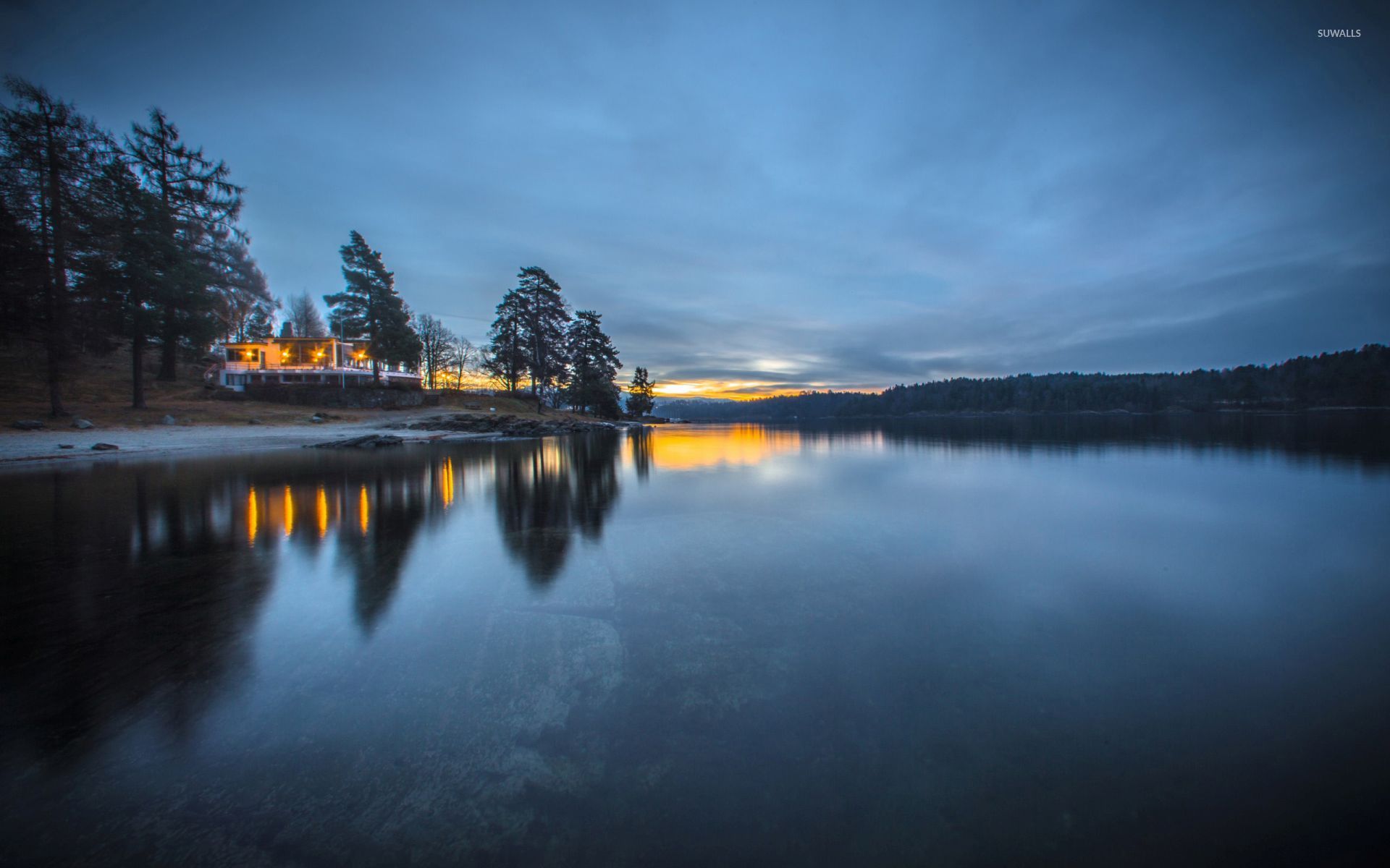 A Calm Lake At Sunset Wallpapers