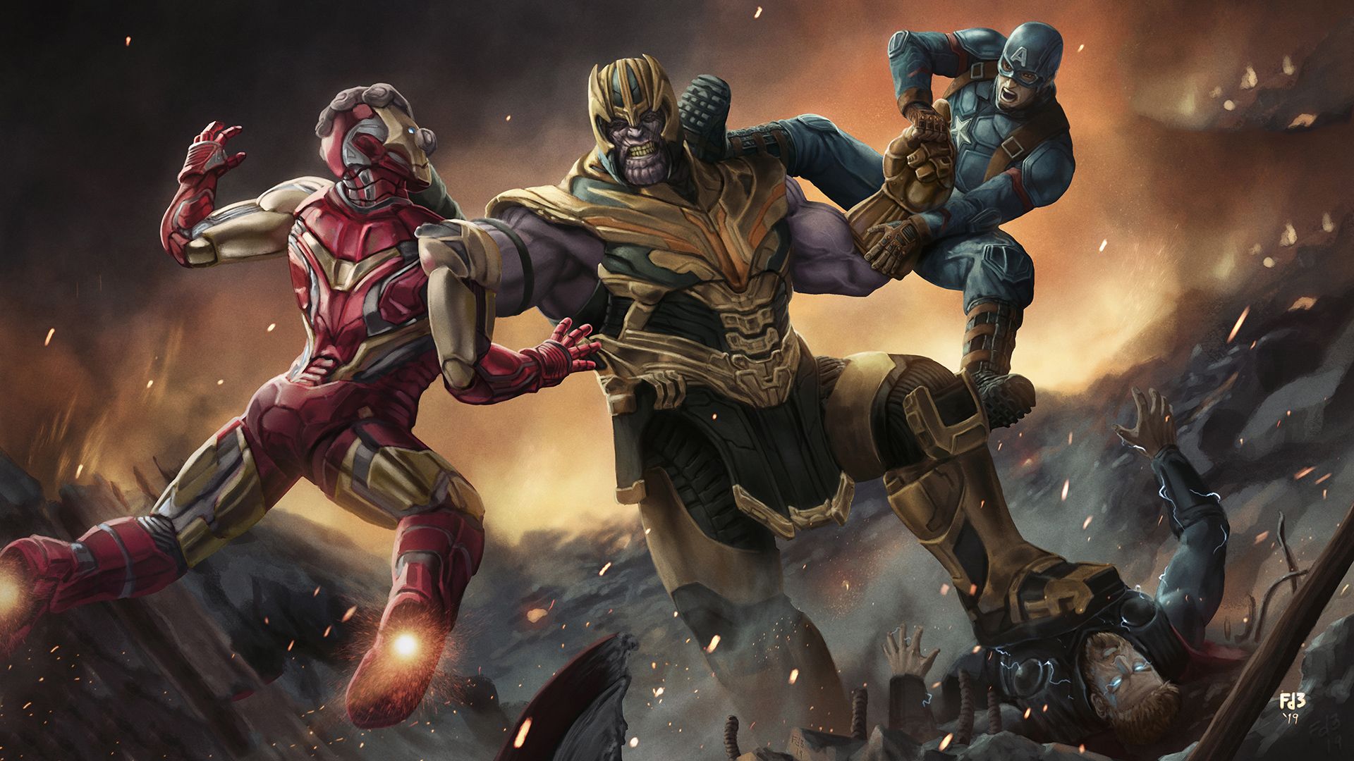 All The Avengers Fighting Thanos - Avengers Infinity War Artwork Wallpapers