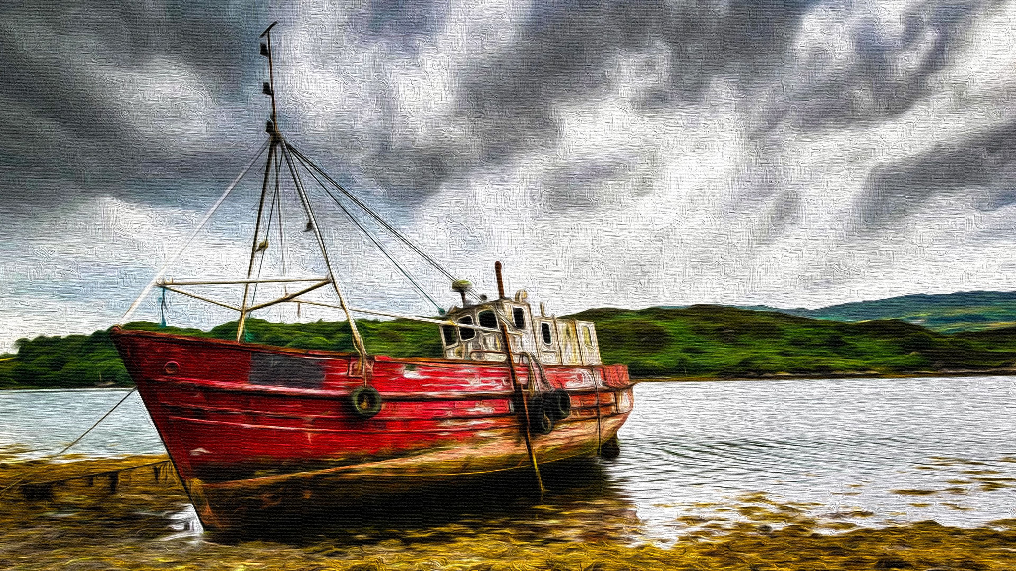 Alone Boat In The Sea Wallpapers