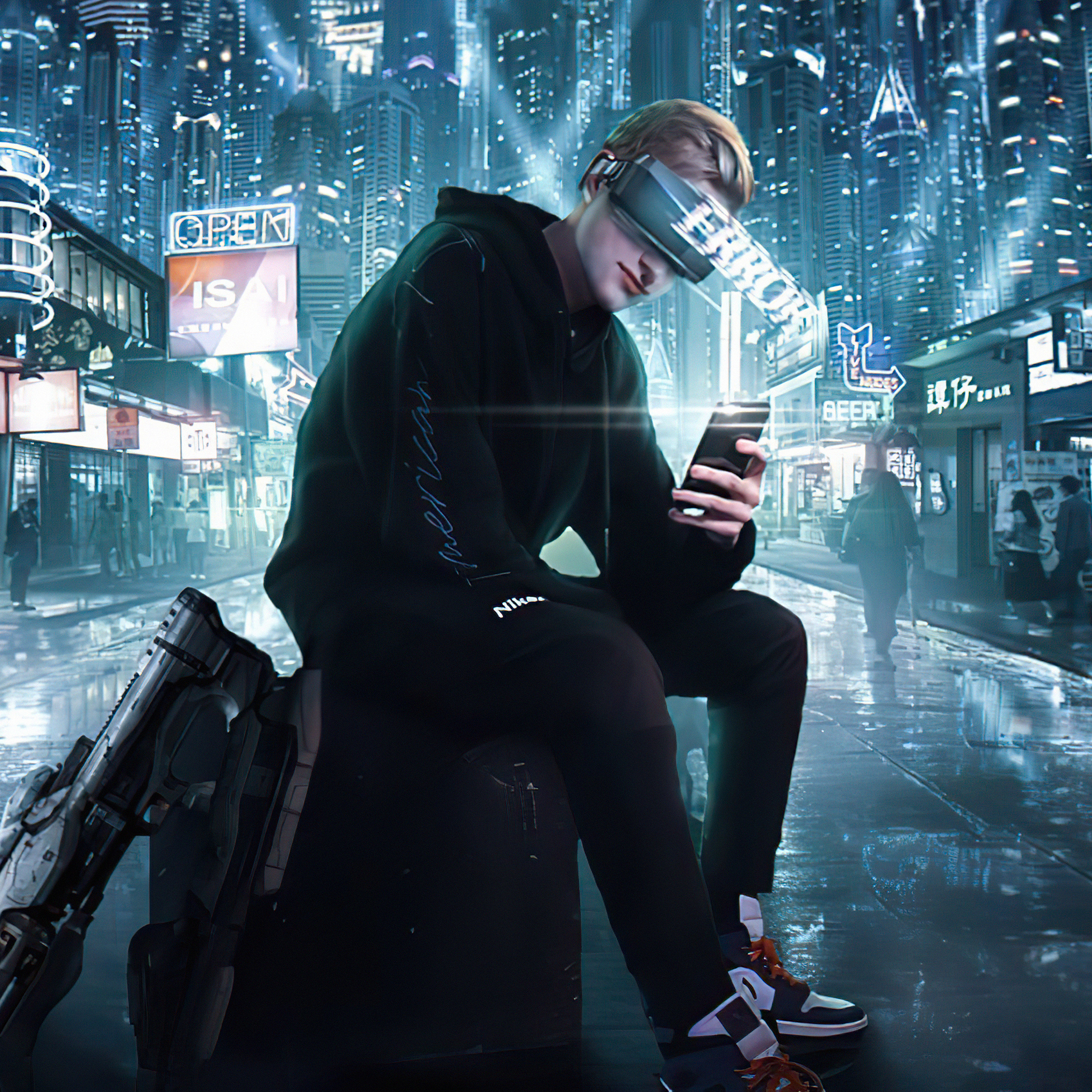 Alone Cyberpunk Boy In City Wallpapers
