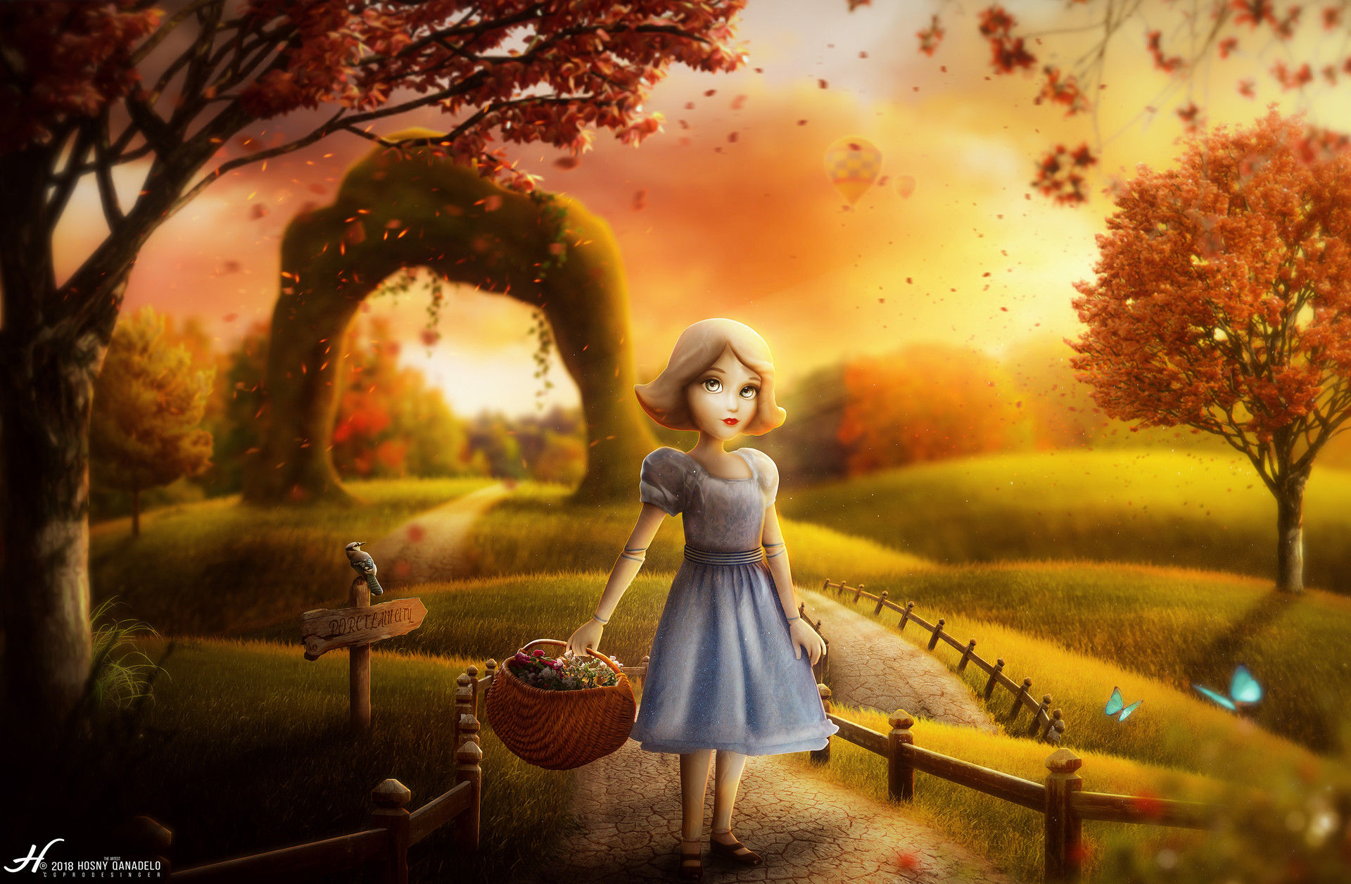 Alone In Autumn Illustration Wallpapers