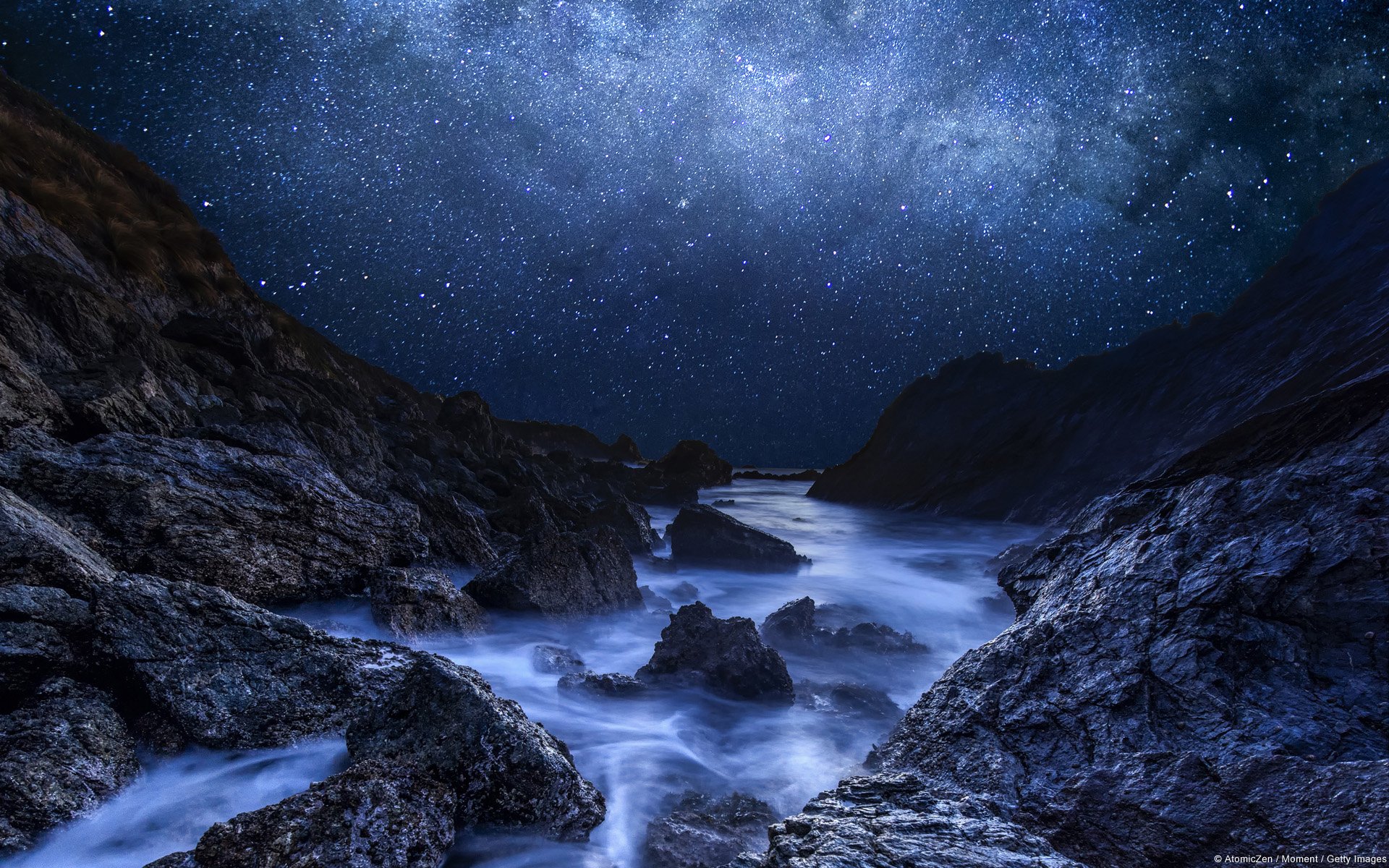 Amazing Starry Night Over Mountains And River Wallpapers