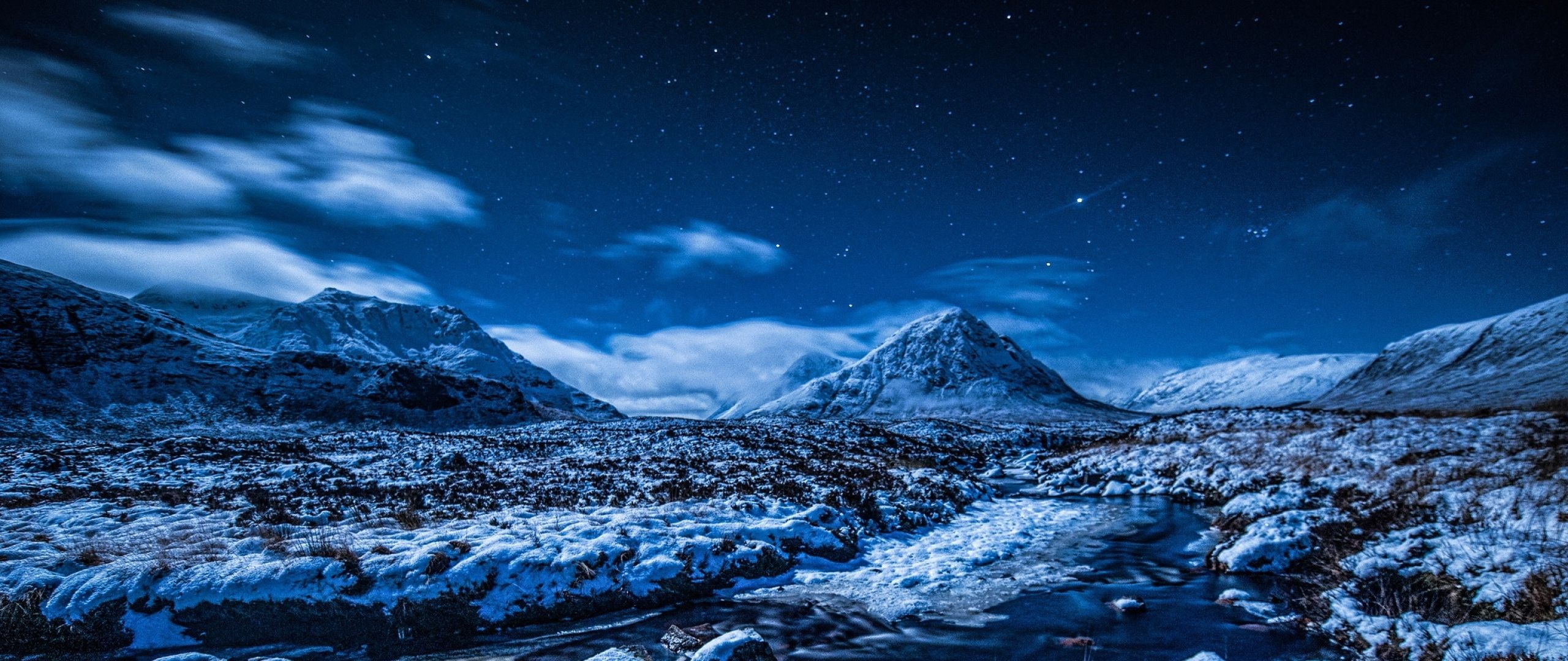 Amazing Starry Night Over Mountains And River Wallpapers