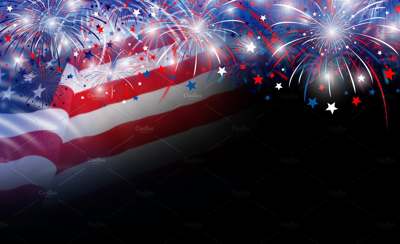 American Flag With Fireworks Background