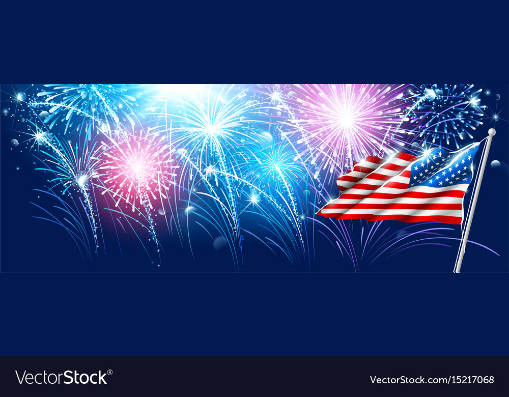 American Flag With Fireworks Background