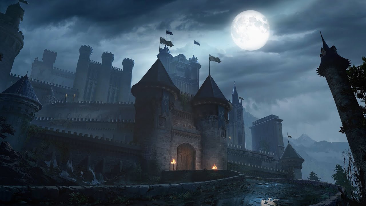 Ancient Castle And Moon Art Wallpapers