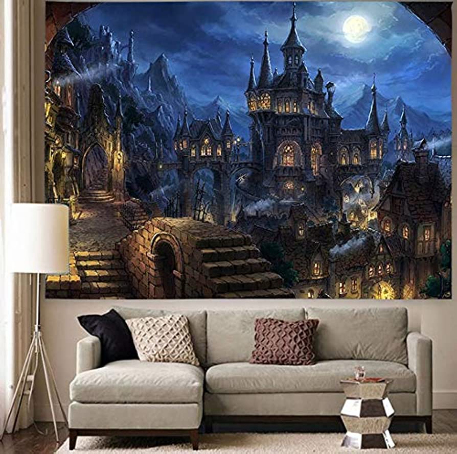 Ancient Castle And Moon Art Wallpapers