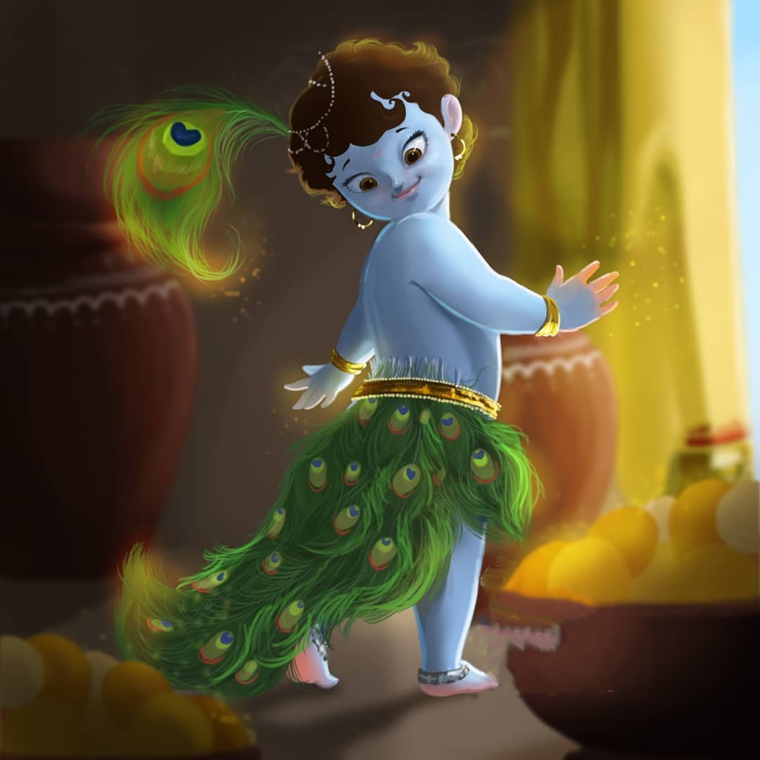 Animated Cute Little Krishna Images Wallpapers