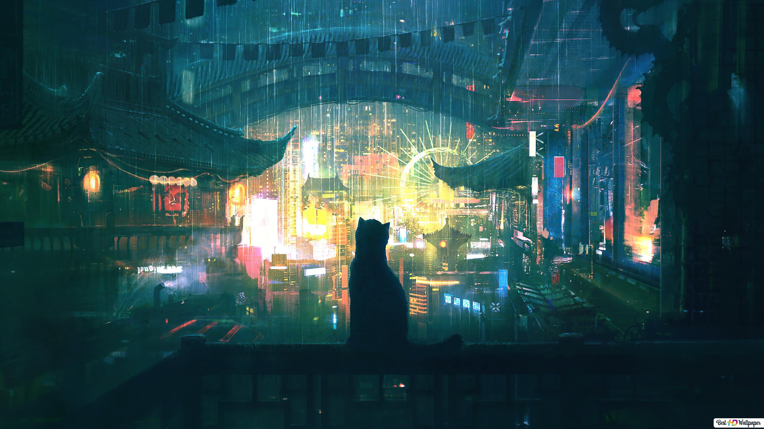 Anime City Lights At Night Aesthetic Wallpapers