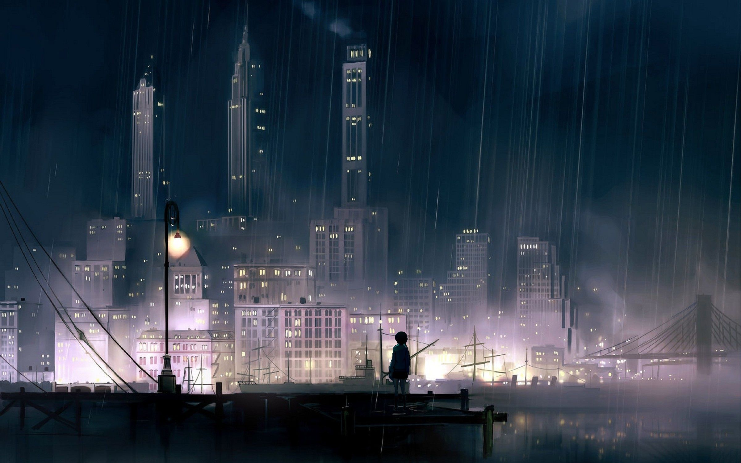 Anime City Night Scenery Wallpapers