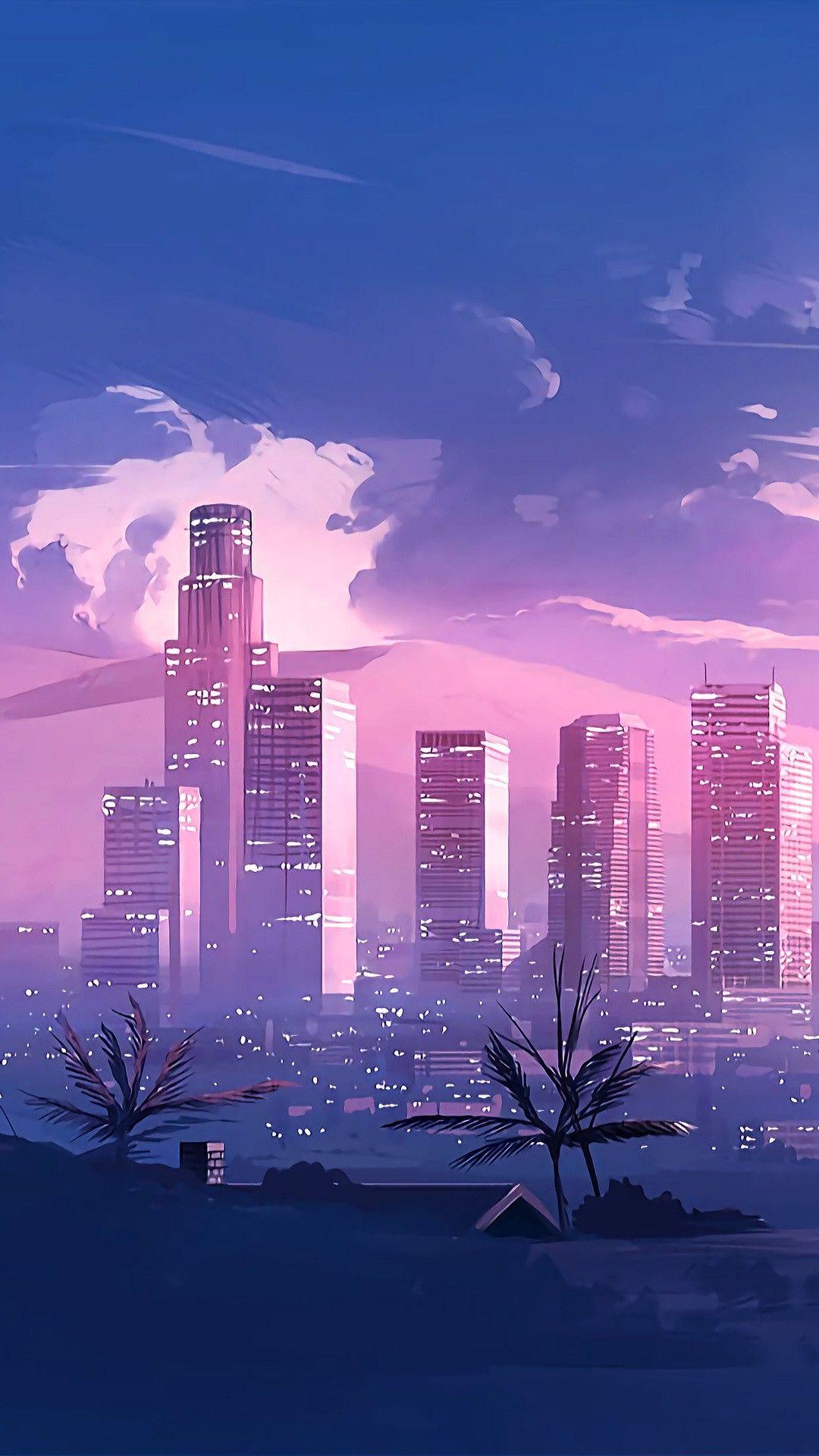 Anime City Purple Wallpapers