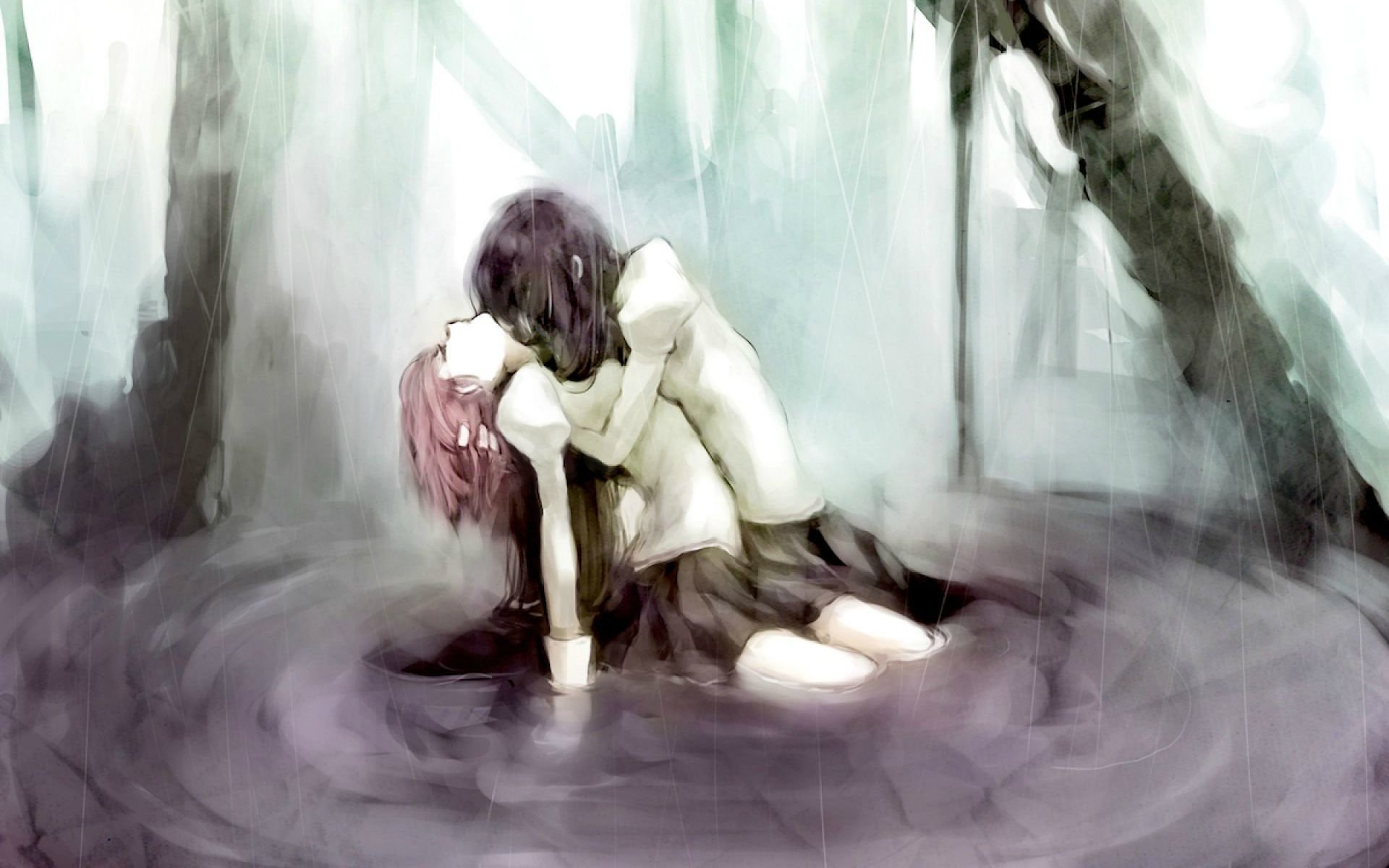 Anime Couple Sad Hug Wallpapers