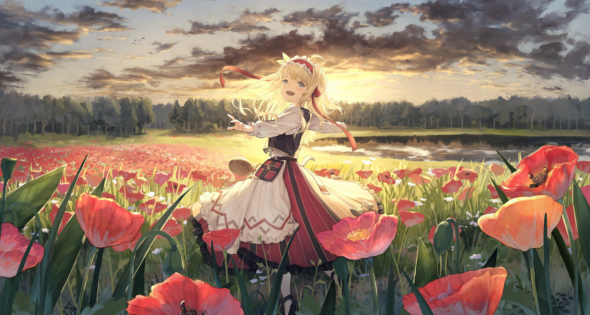 Anime Flower Field Scenery Wallpapers
