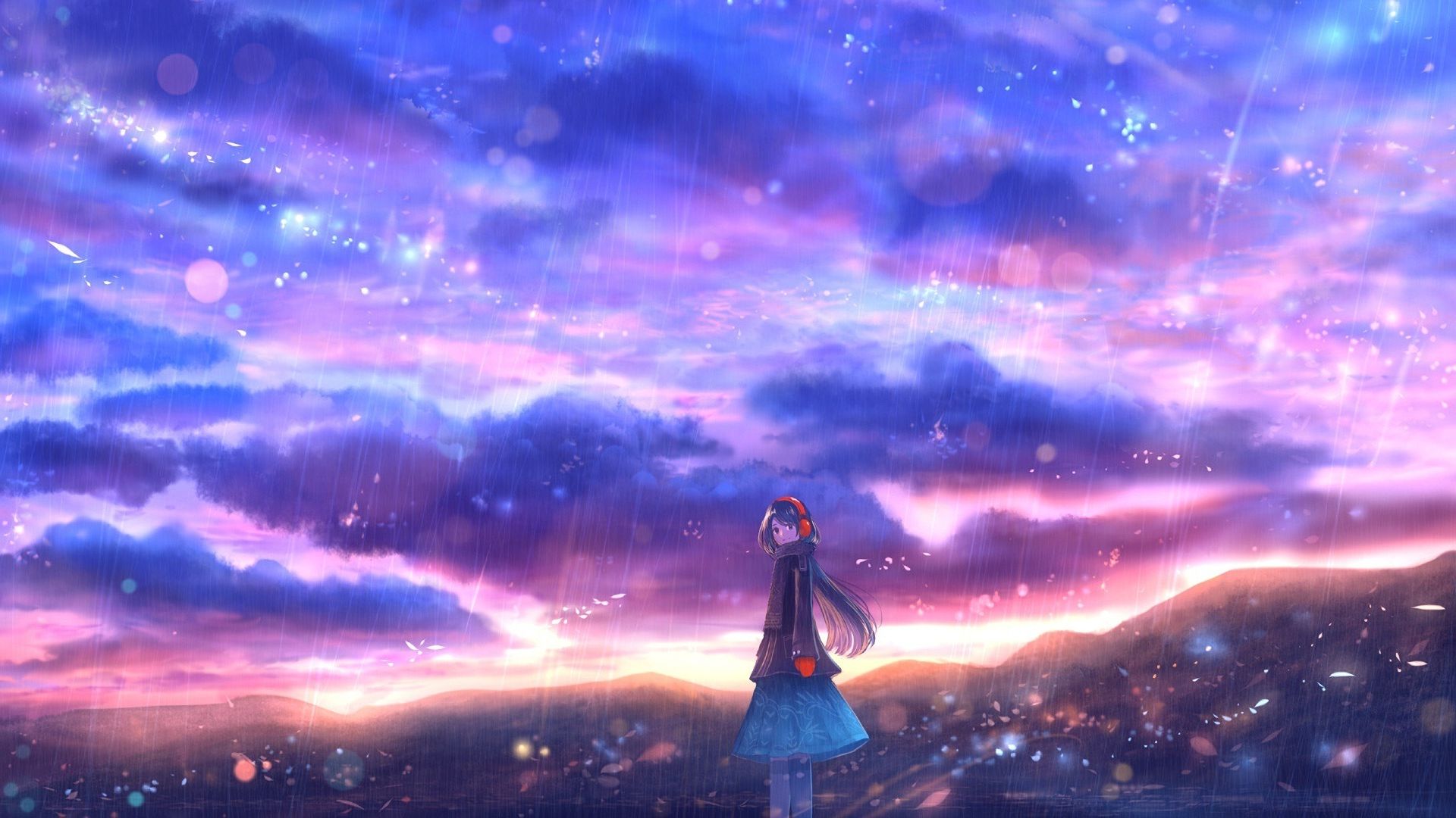 Anime Girl And Colorful Sky Wallpapers