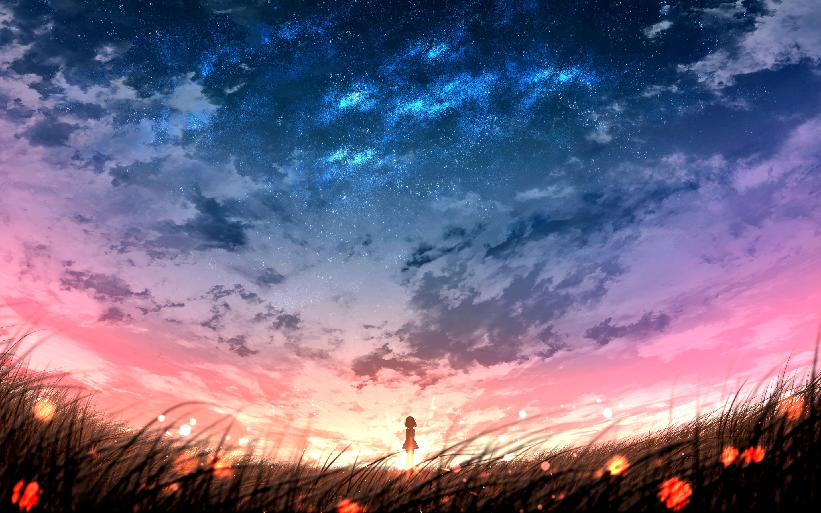 Anime Girl And Colorful Sky Wallpapers