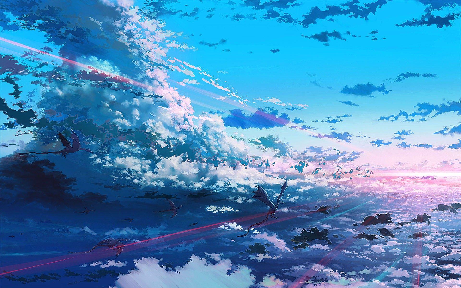 Anime Girl And Colorful Sky Wallpapers