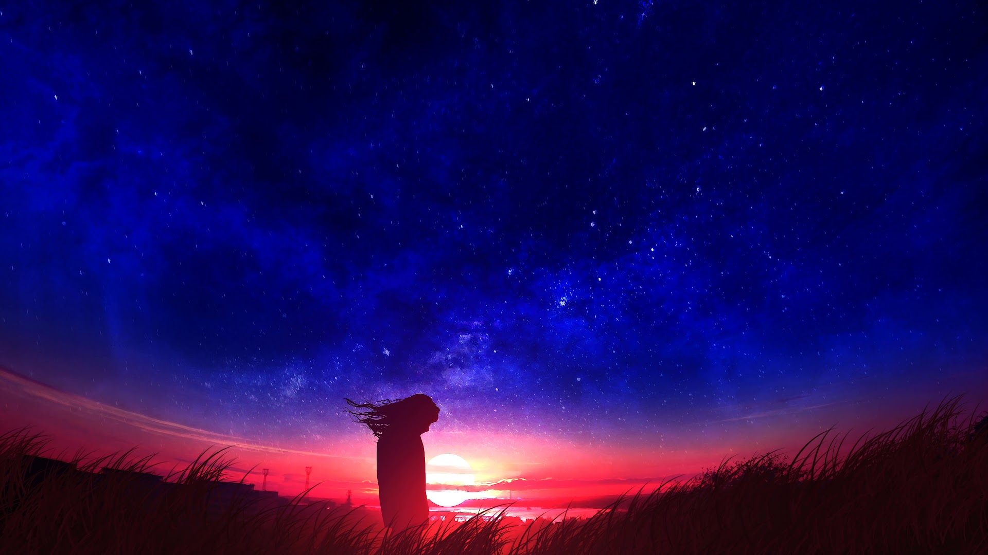 Anime Girl And Colorful Sky Wallpapers