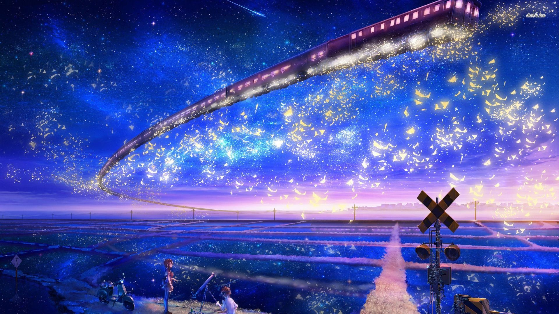 Anime Girl And Colorful Sky Wallpapers