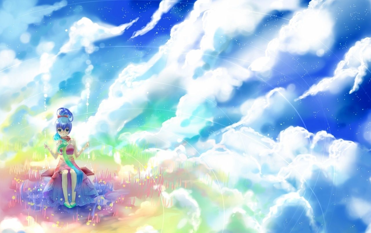 Anime Girl And Colorful Sky Wallpapers