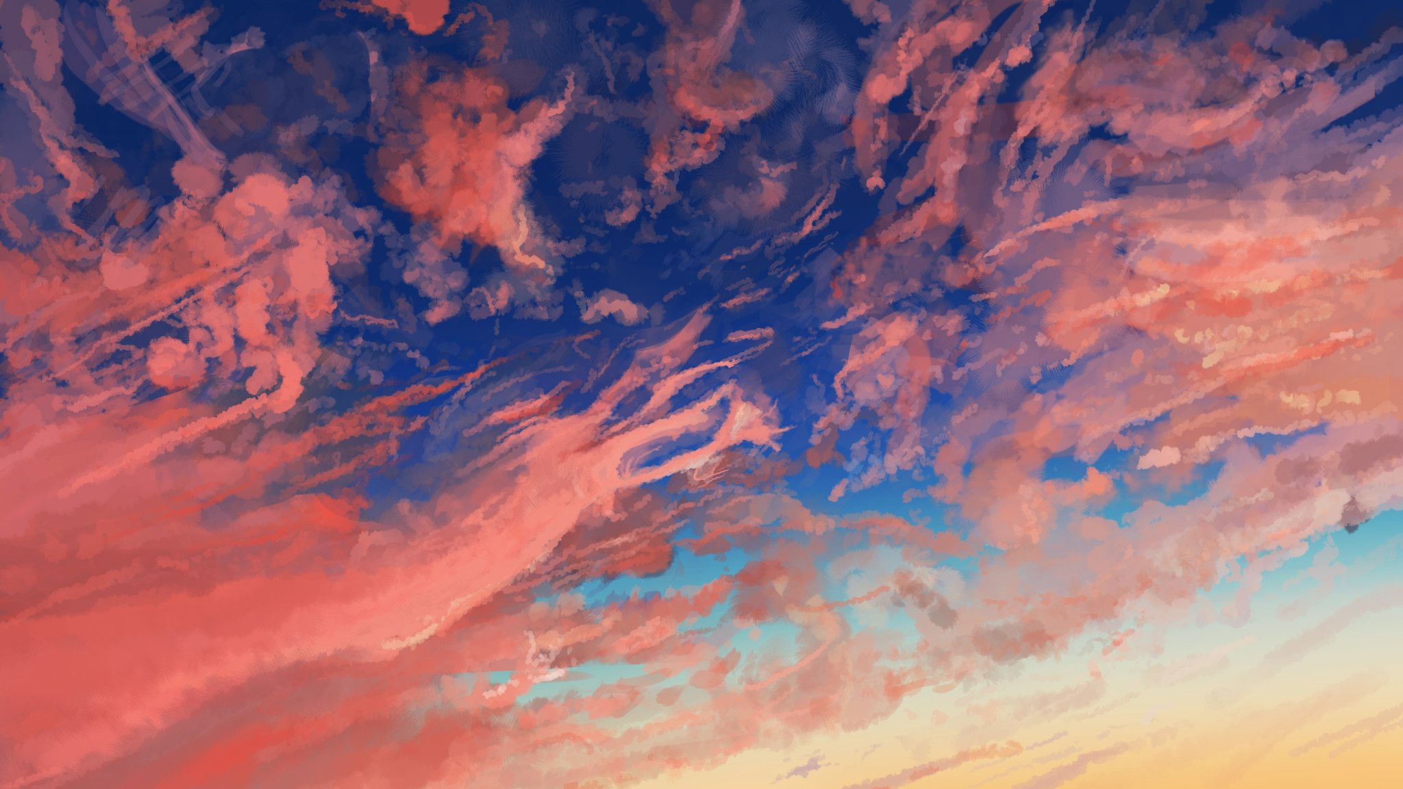 Anime Girl And Colorful Sky Wallpapers