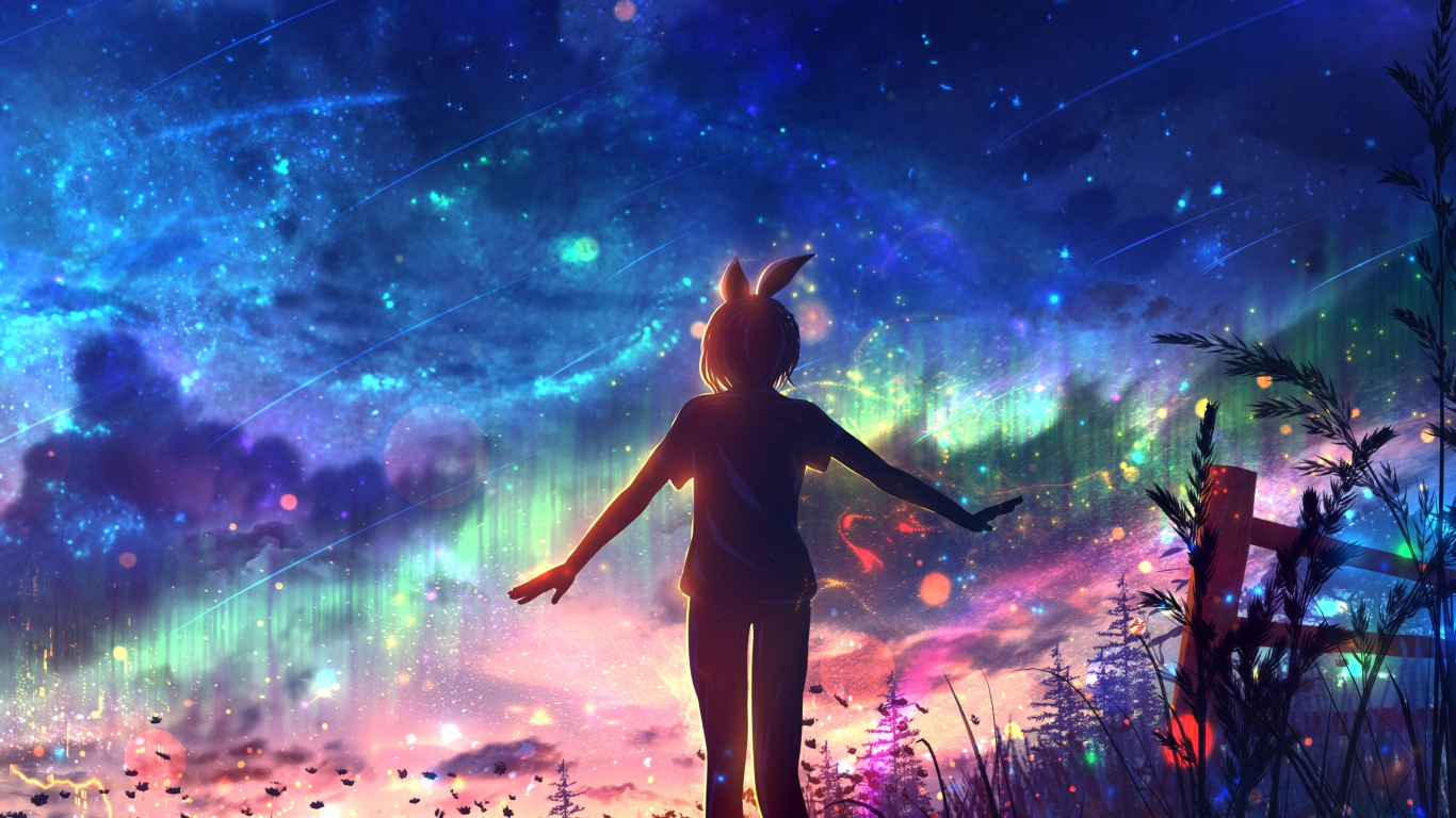 Anime Girl And Colorful Sky Wallpapers