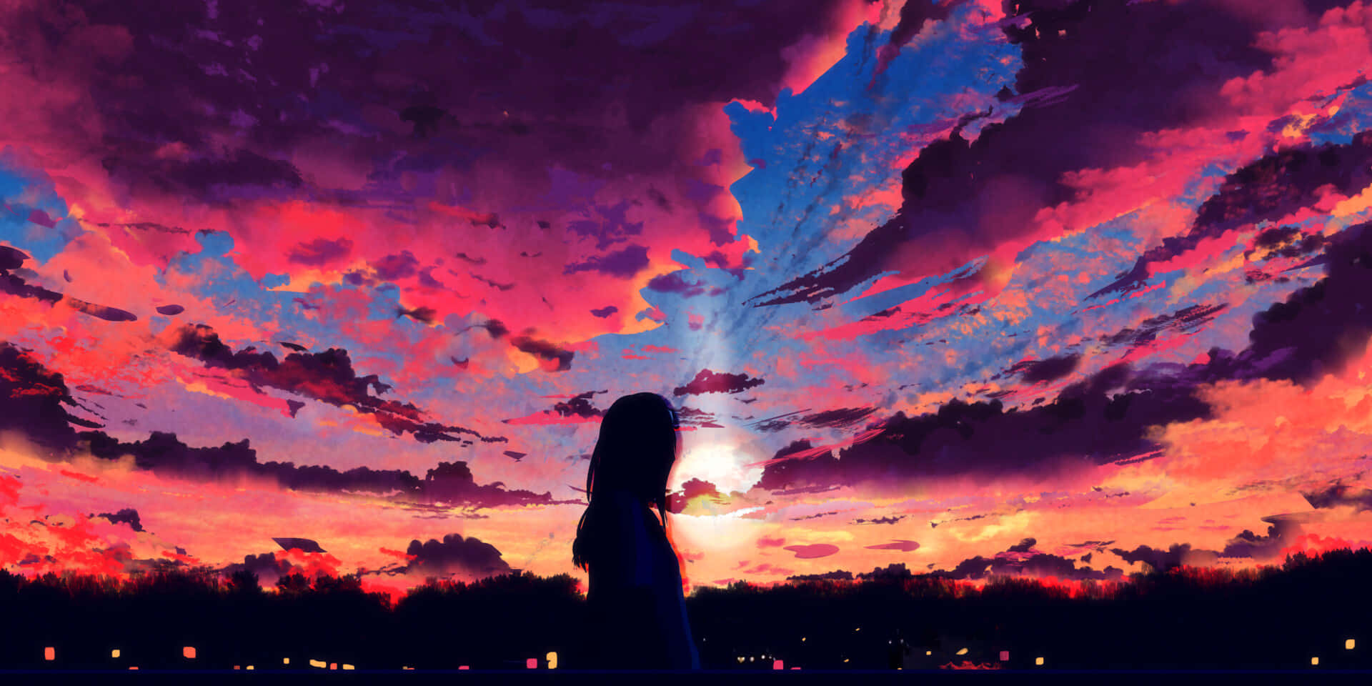 Anime Girl And Colorful Sky Wallpapers