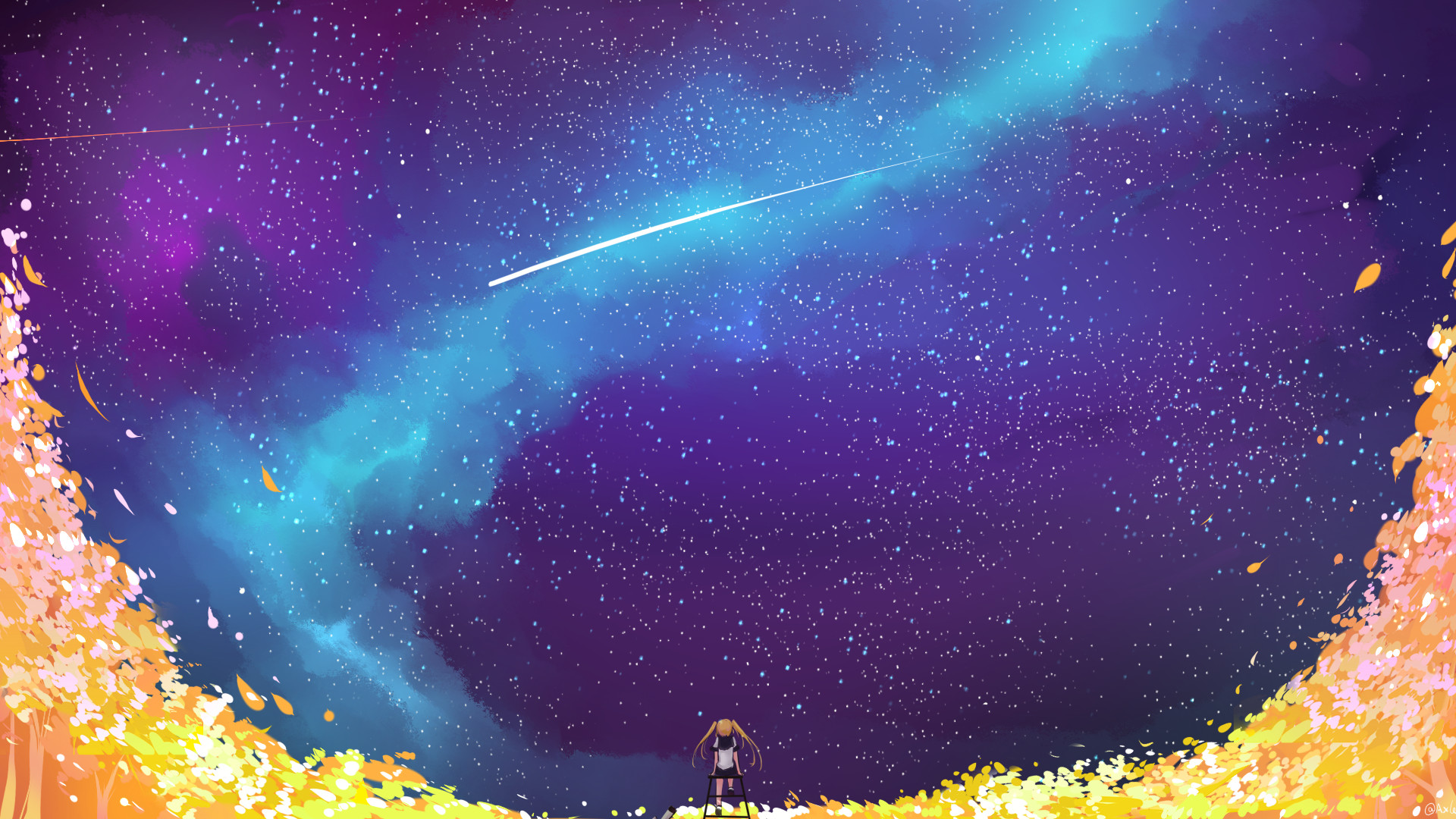 Anime Girl And Colorful Sky Wallpapers