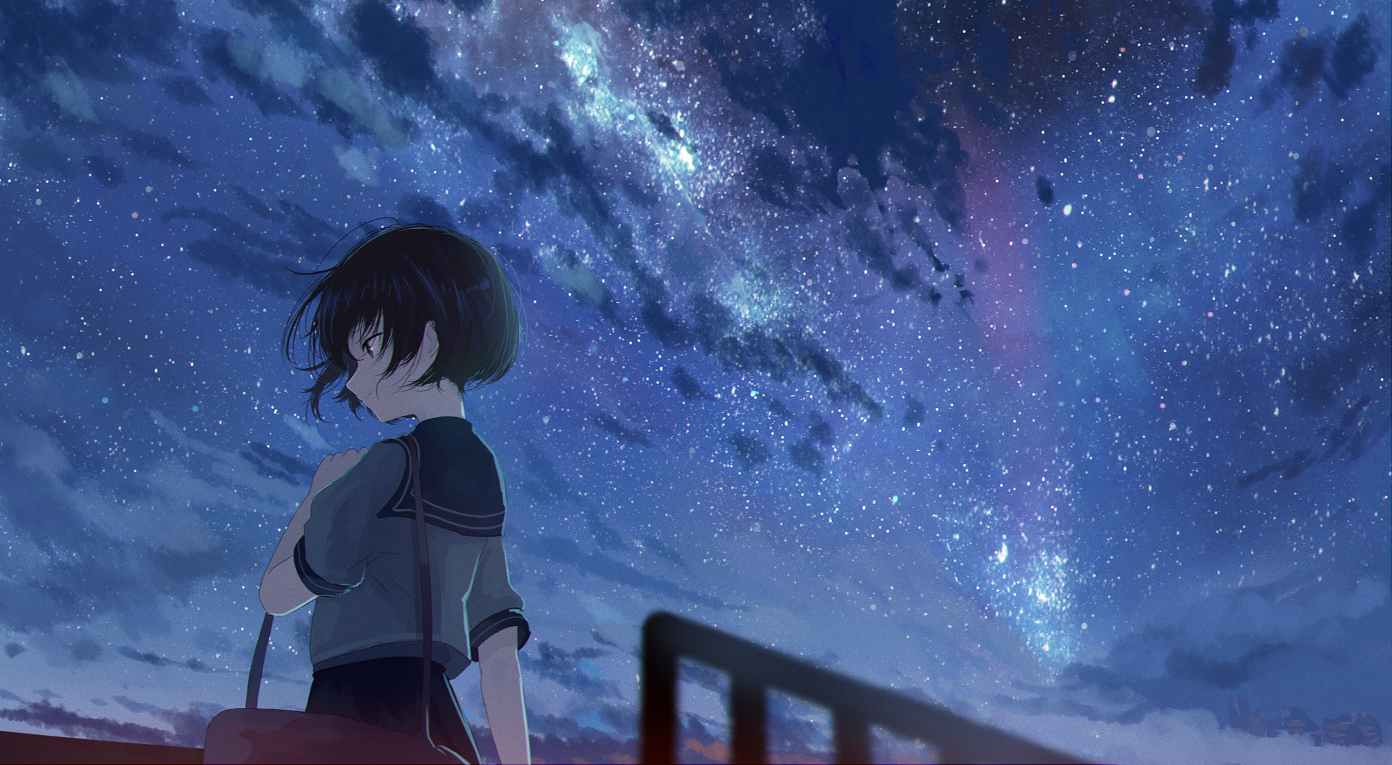 Anime Girl And Cool Starry Sky Wallpapers