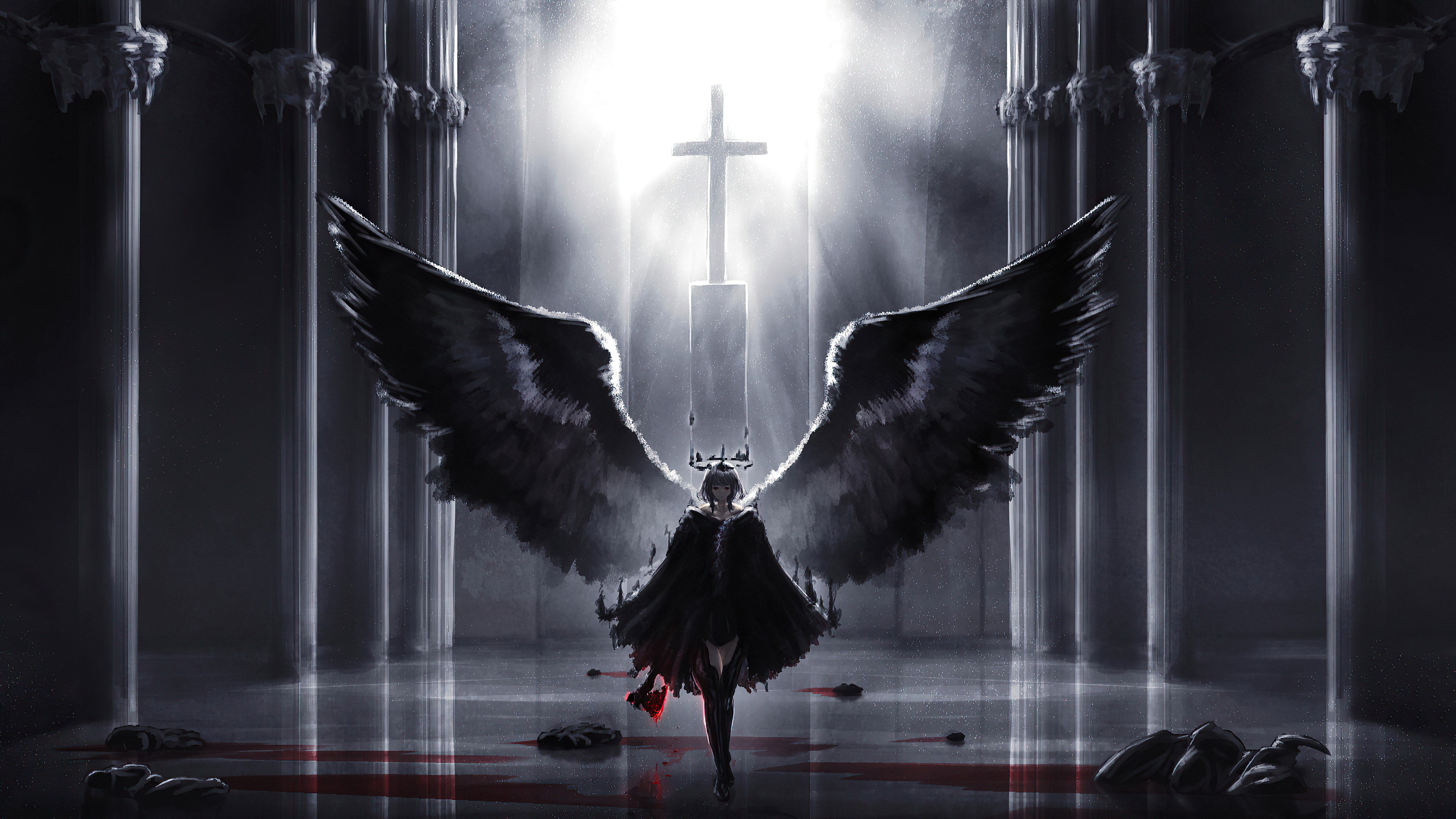 Anime Girl Black Wings Wallpapers