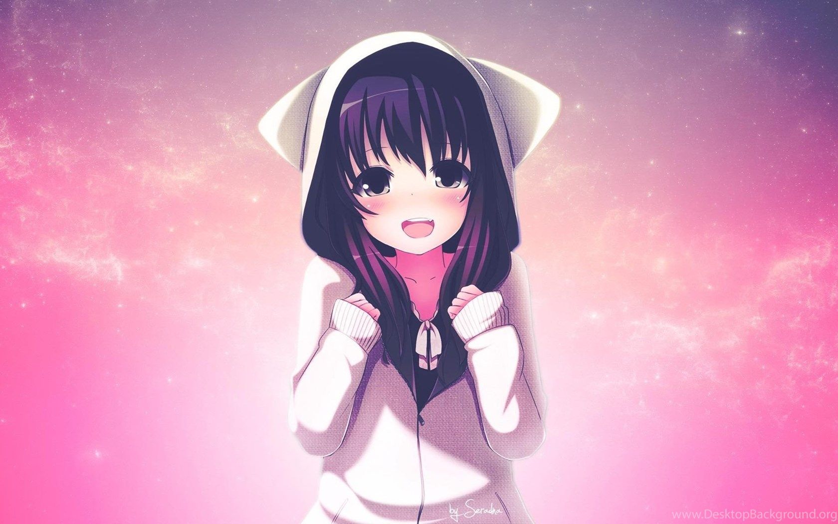 Anime Girl Cat Hoodie Wallpapers