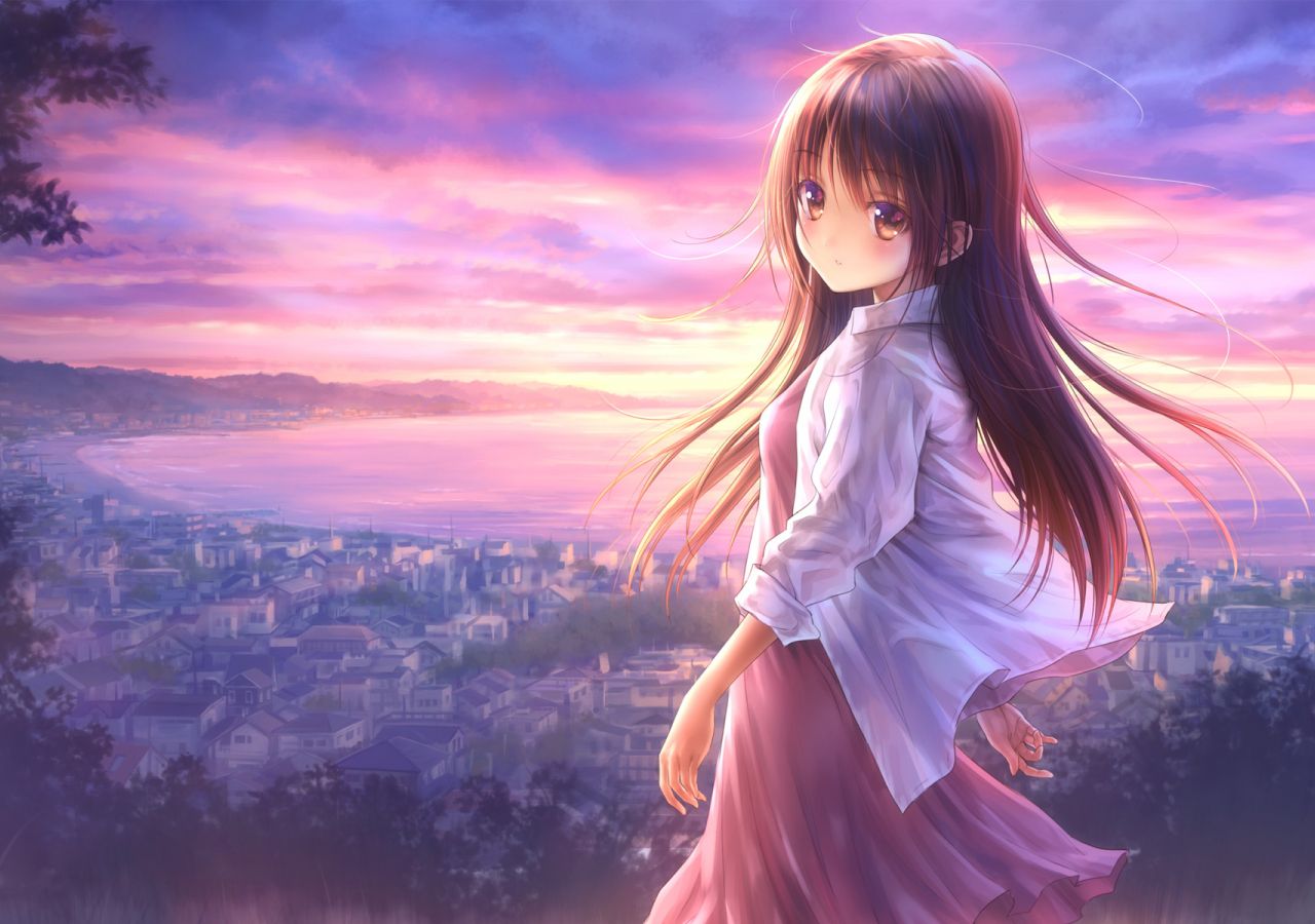 Anime Girl In Clear Sunset Wallpapers