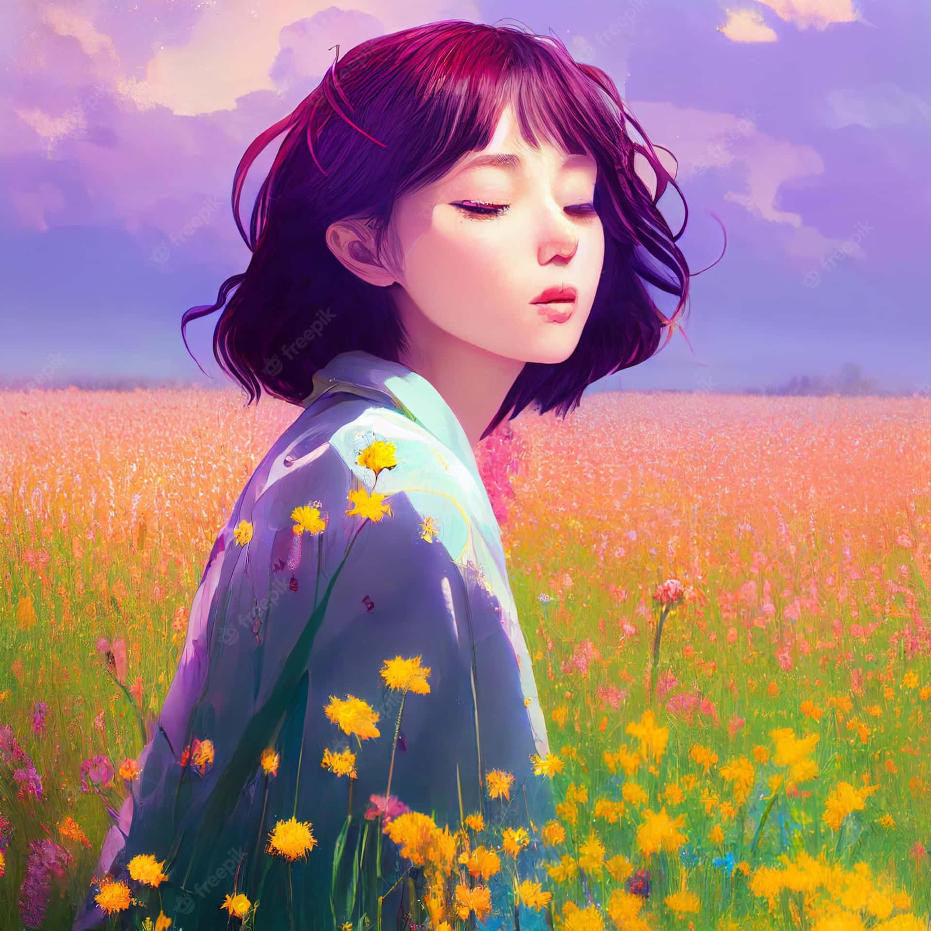 Anime Girl In Field Wallpapers